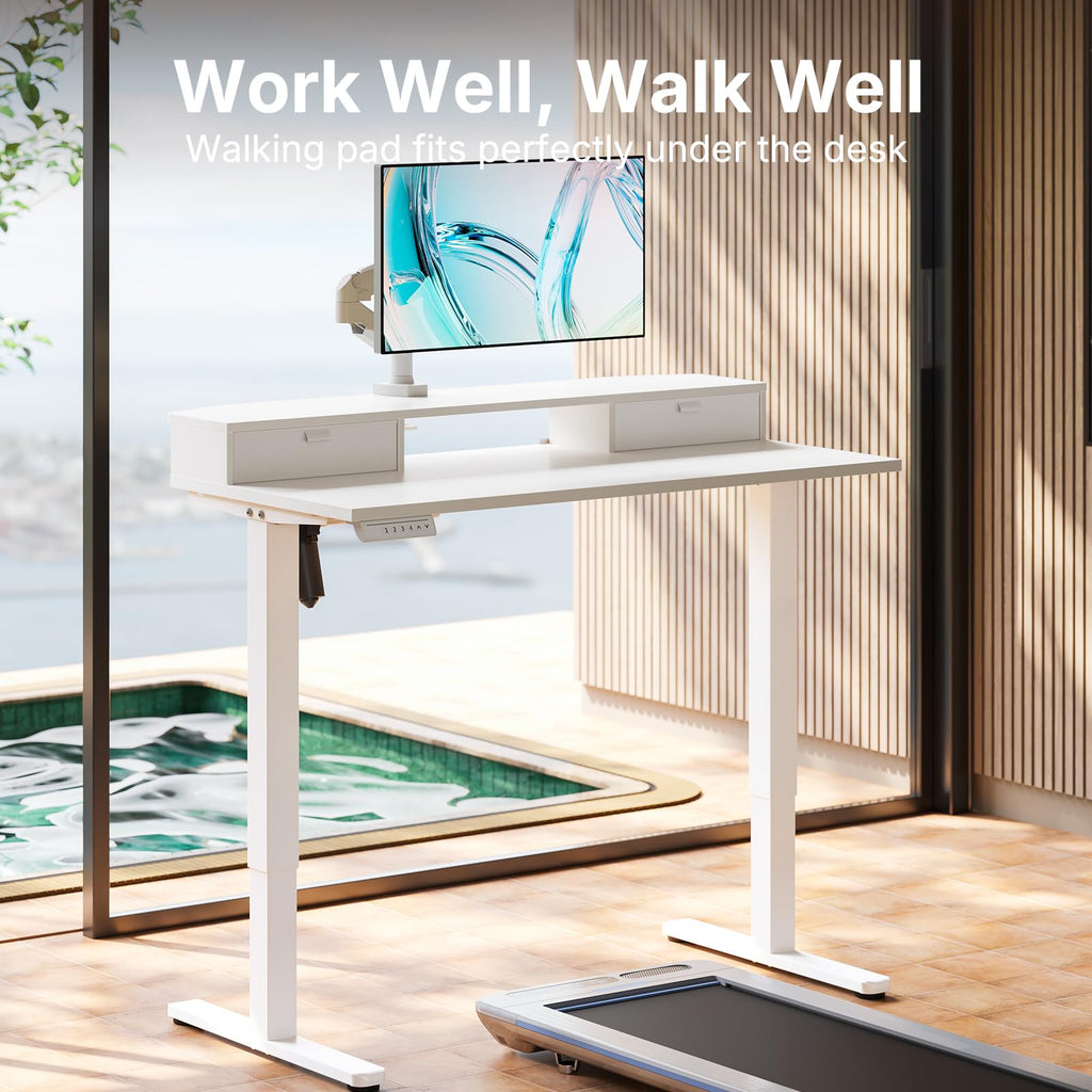 HUANUO Standing Desk with Drawers, 100x60cm, White - image 2