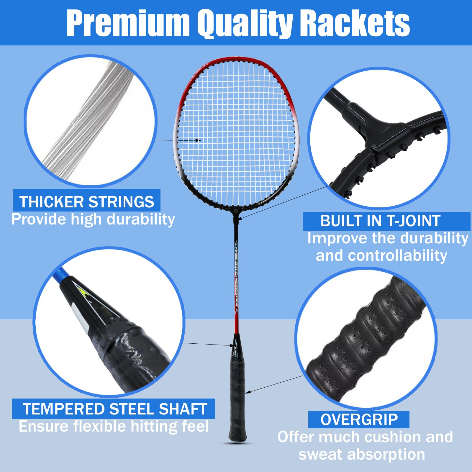 Magicorange Badminton Rackets Set of 4 - Aluminum Outdoor Game Set