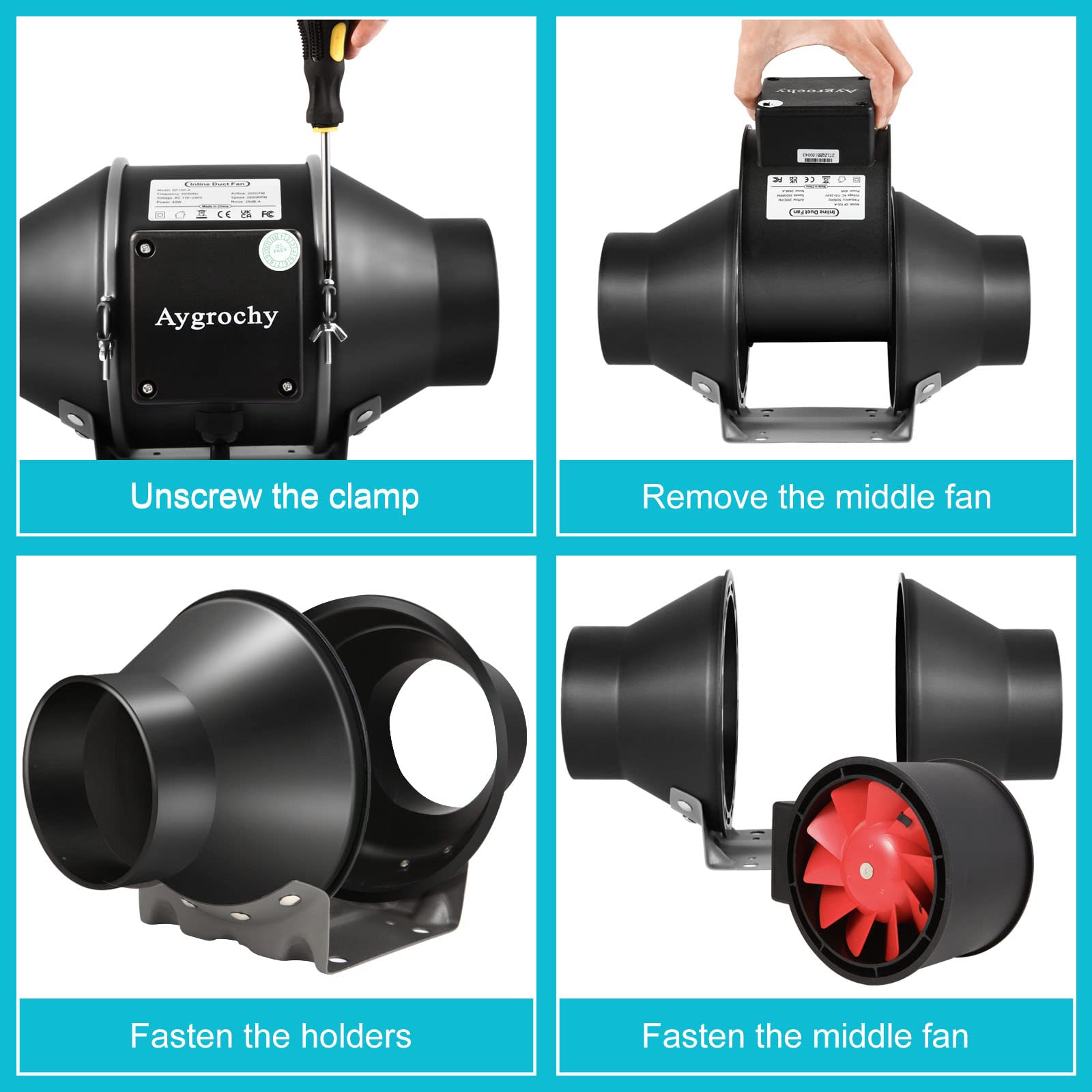 Aygrochy 6 Inch Quiet Inline Duct Fan with Variable Speed Controller