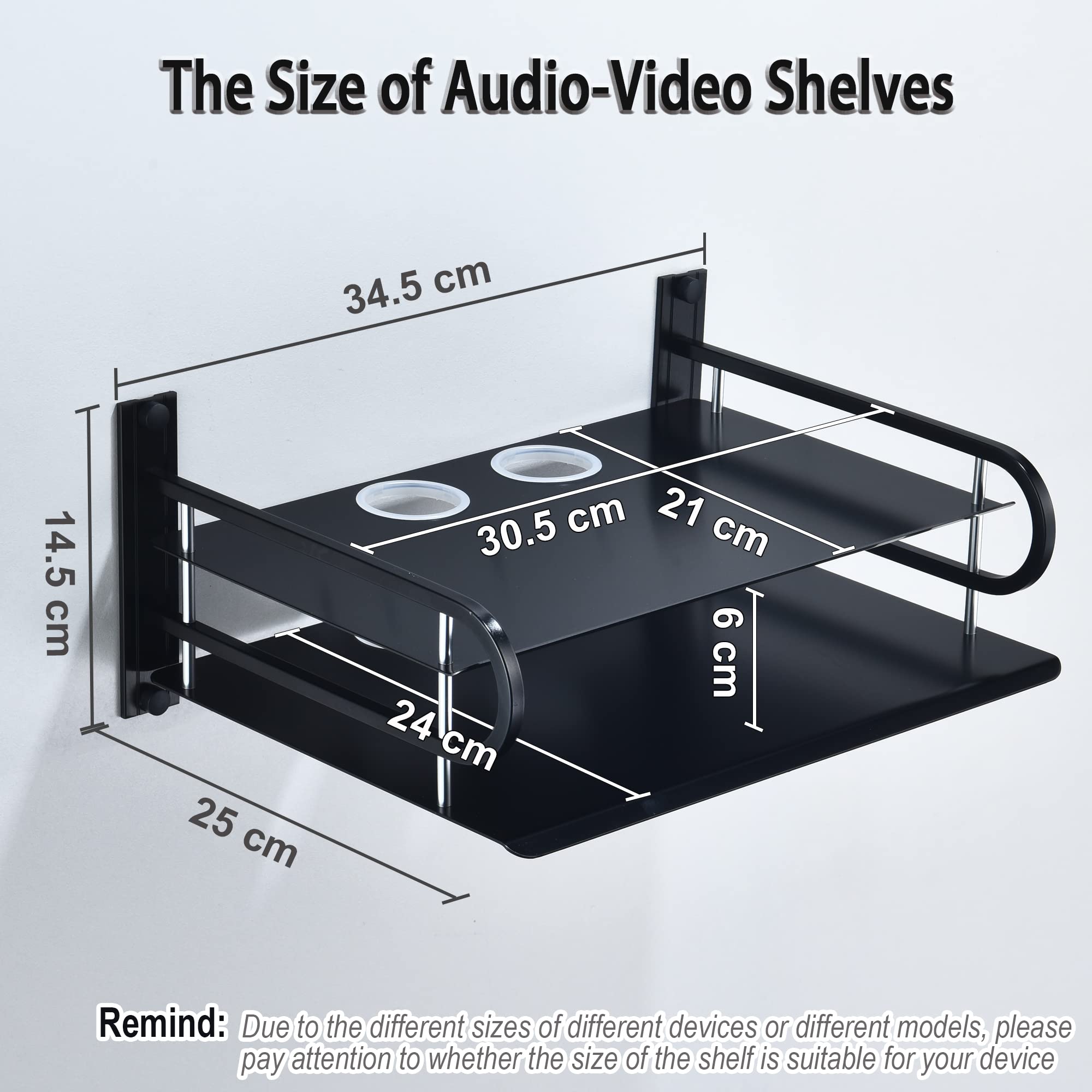 HNVNER Wall Mounted Projector Shelf – 2-Tier Aluminum Media Box Router Rack