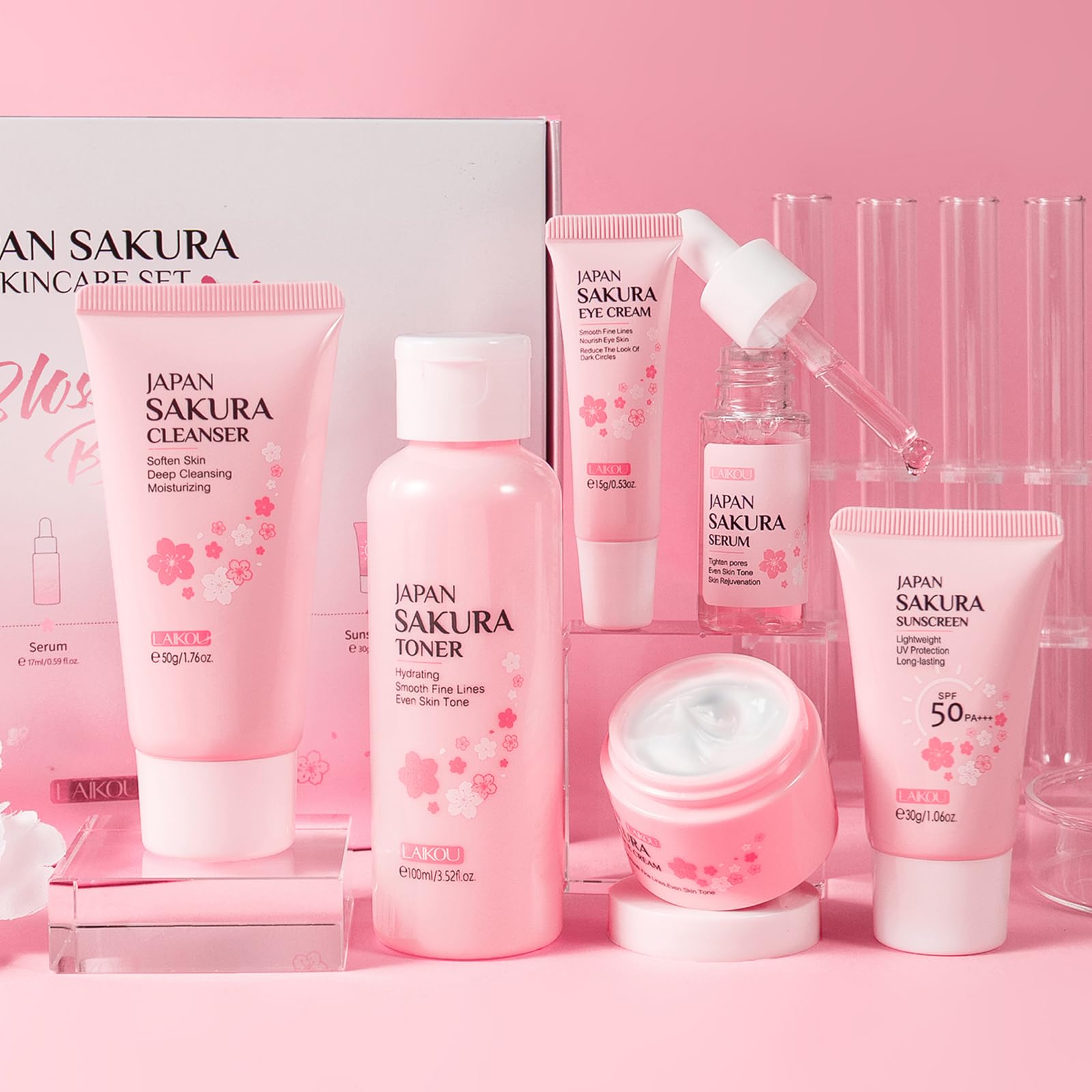 LAIKOU Japan Sakura Skincare Gift Set | 6-Piece Moisturizing & Anti-Aging Kit