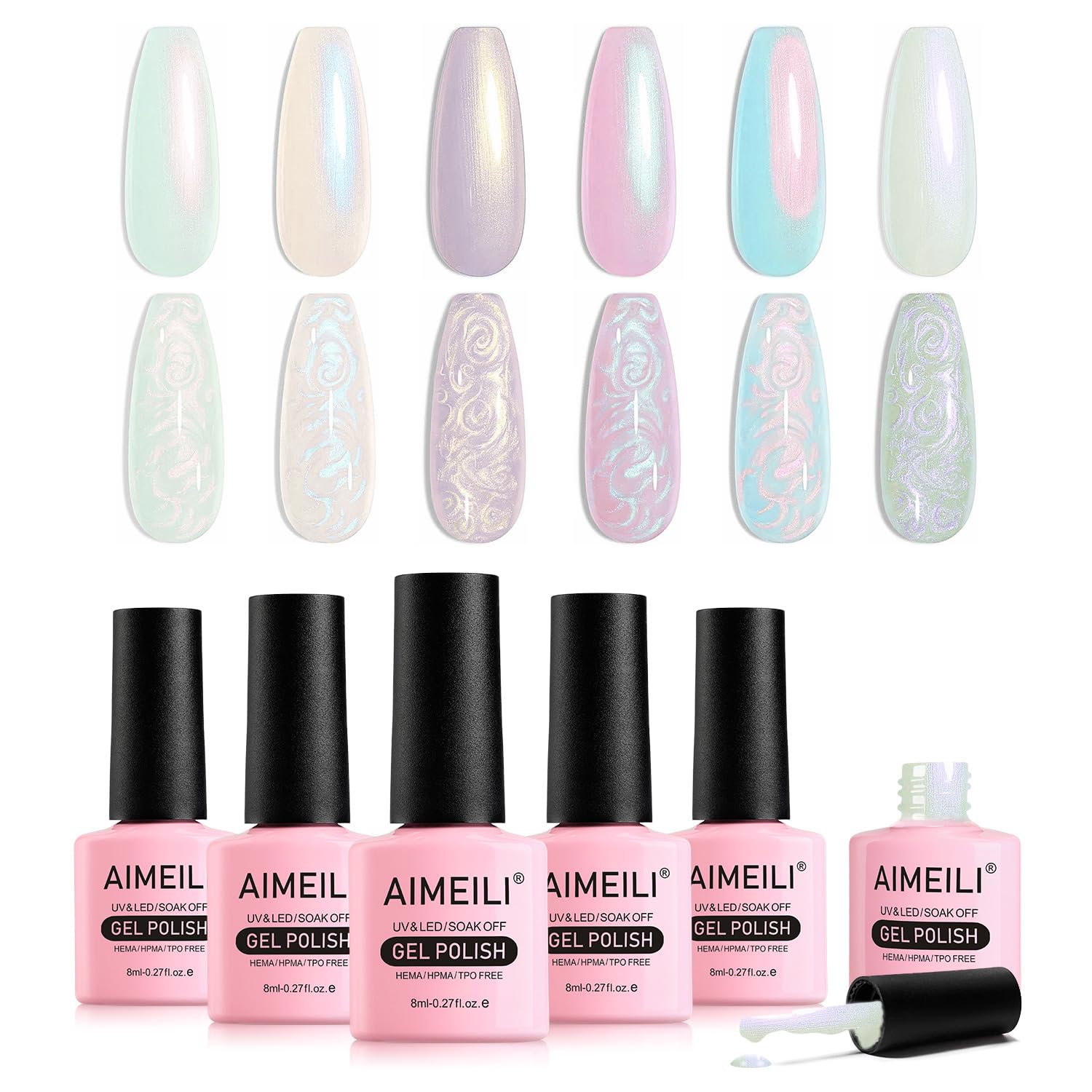 AIMEILI Gel Nail Polish Set - 6pcs Soak Off UV LED Manicure Gift Kit