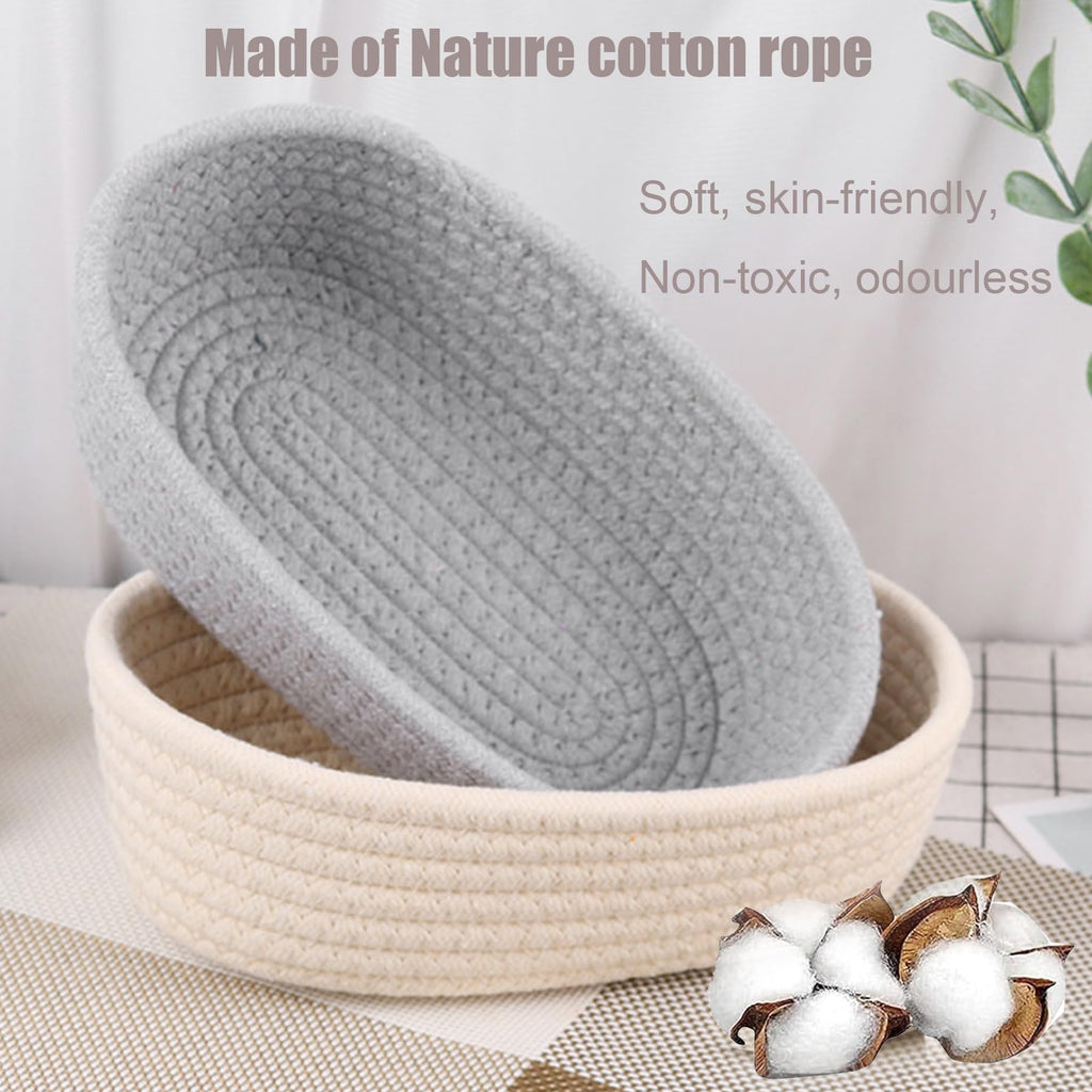 Spesh Cotton Rope Storage Baskets, Set of 3 Woven Shelf Baskets Oval Cotton Storage Boxes Empty Hampers Organiser BinsWhite - image 4