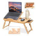 Adjustable Bamboo Laptop Desk with Cooling Fan, Foldable Bed Tray for Breakfast, Writing, and Drawing, with Tilting Top and Drawer - image 1