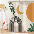 Hnmdmyi Boho Shower Curtain | Mid Century Abstract Leaf Polyester - 71x71