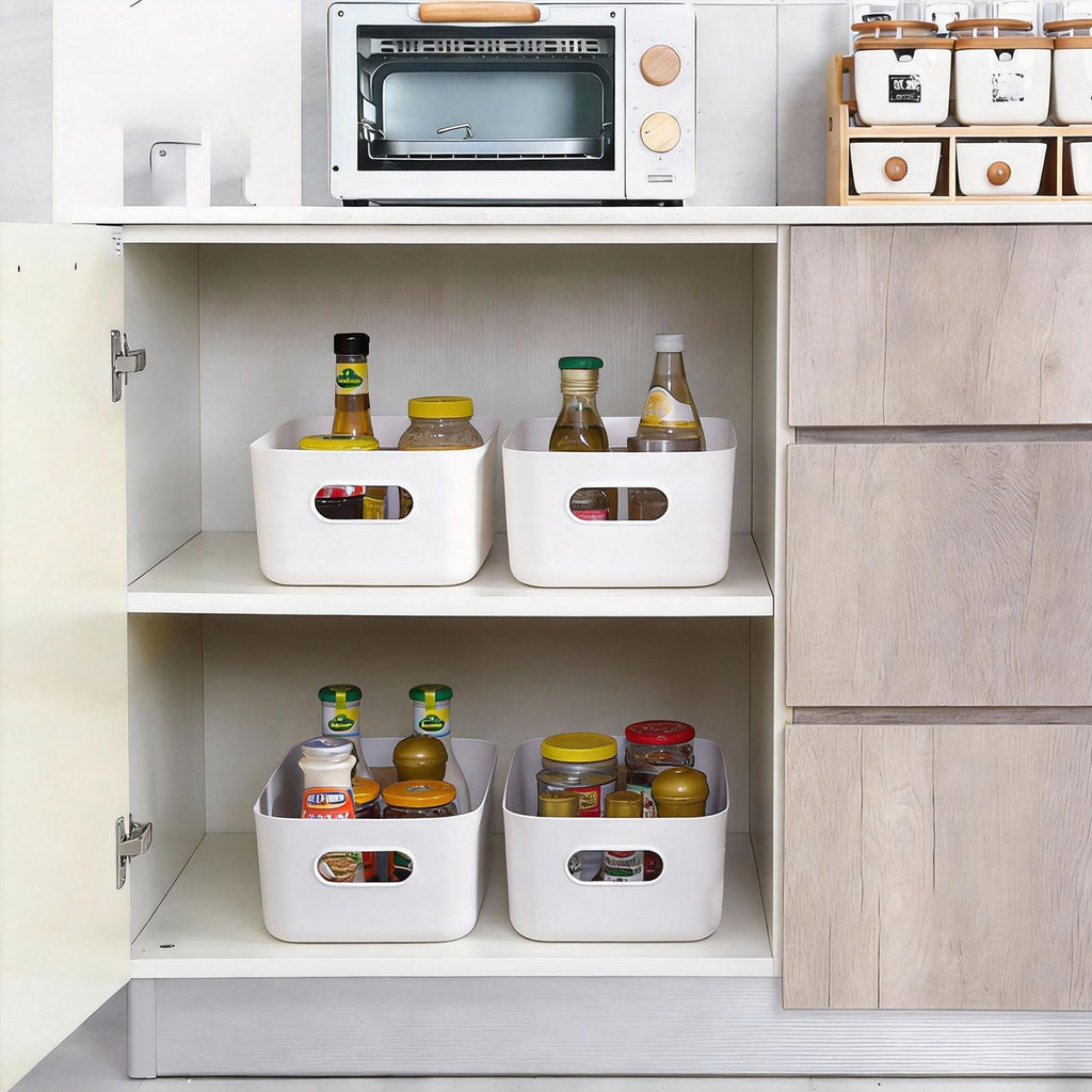 Yeqqzq 12 Pcs Plastic Storage Bins, Storage Basket with Handles, Toy Organizers and Storage Containers for Home Cupboard Kitchen Office Bathroom - image 3