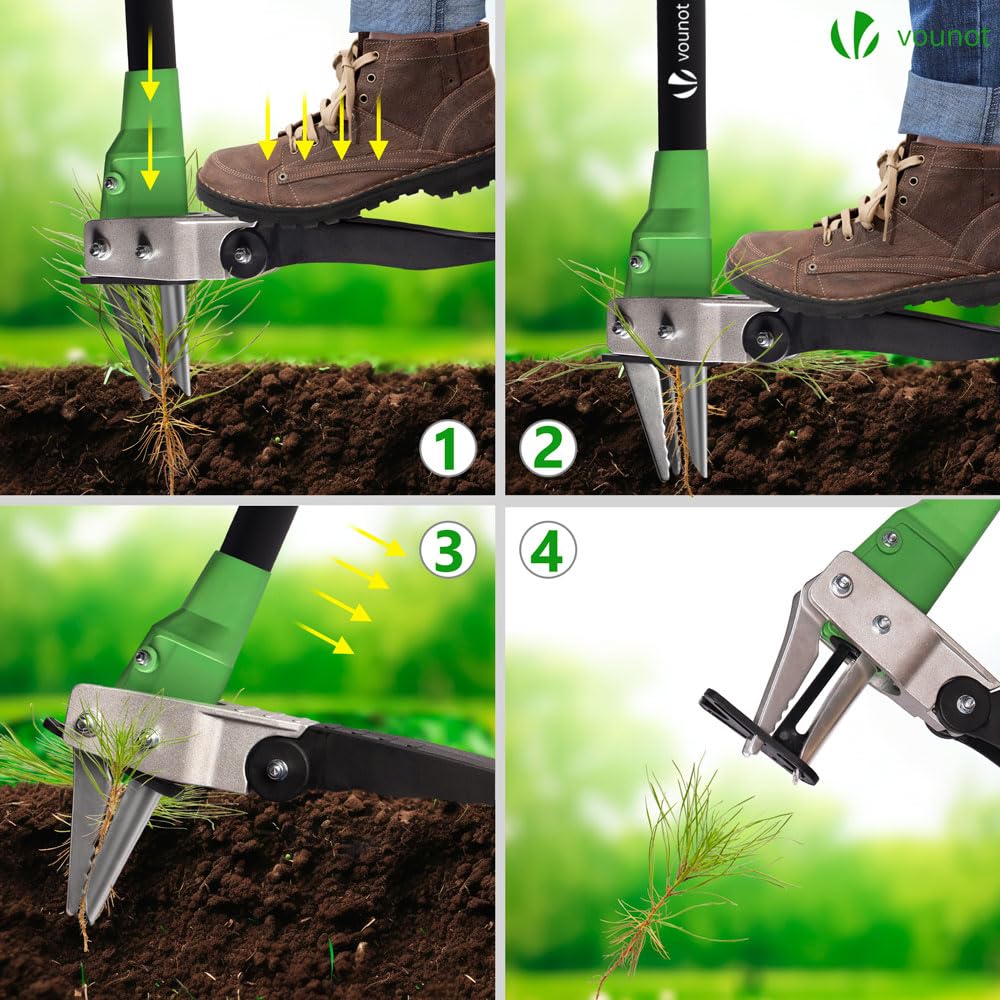 VOUNOT Manual Weed Puller Tool | 1m Long Handle Stainless Steel Root Remover