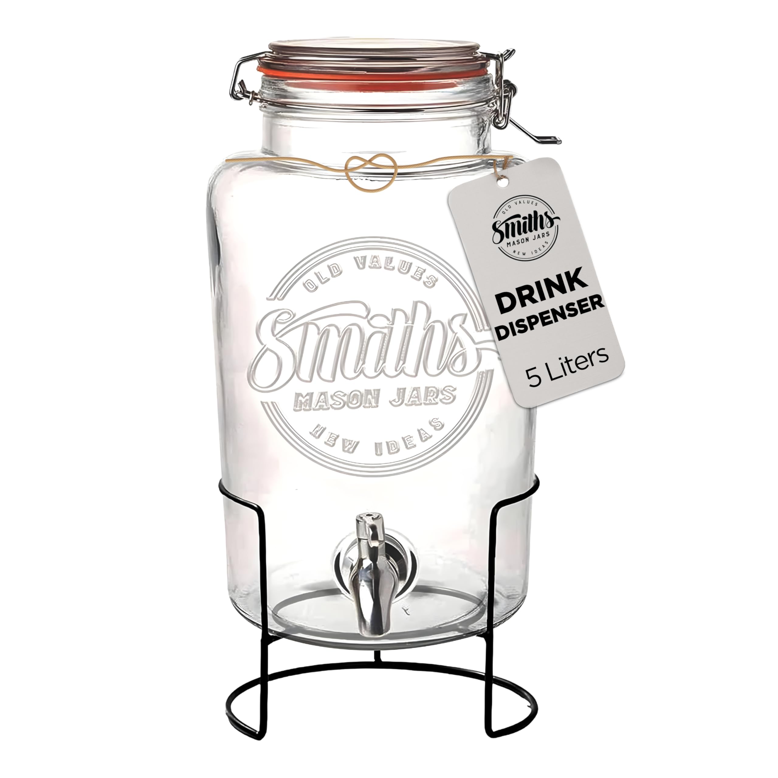 Smith's Mason Jars 5L Glass Drink Dispenser with Stainless Steel Tap