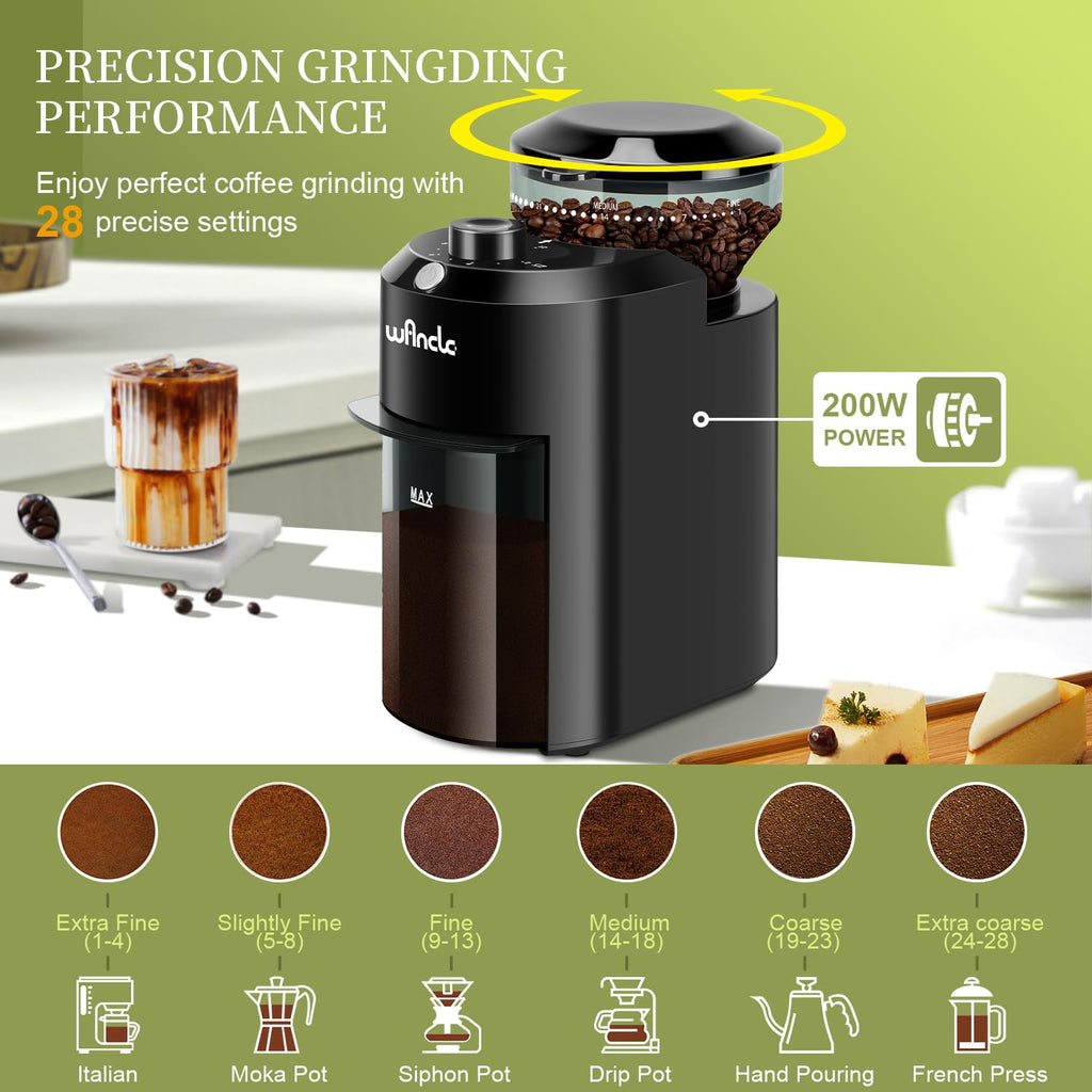 Wancle Electric Burr Coffee Grinder – 28 Settings for 2-12 Cups