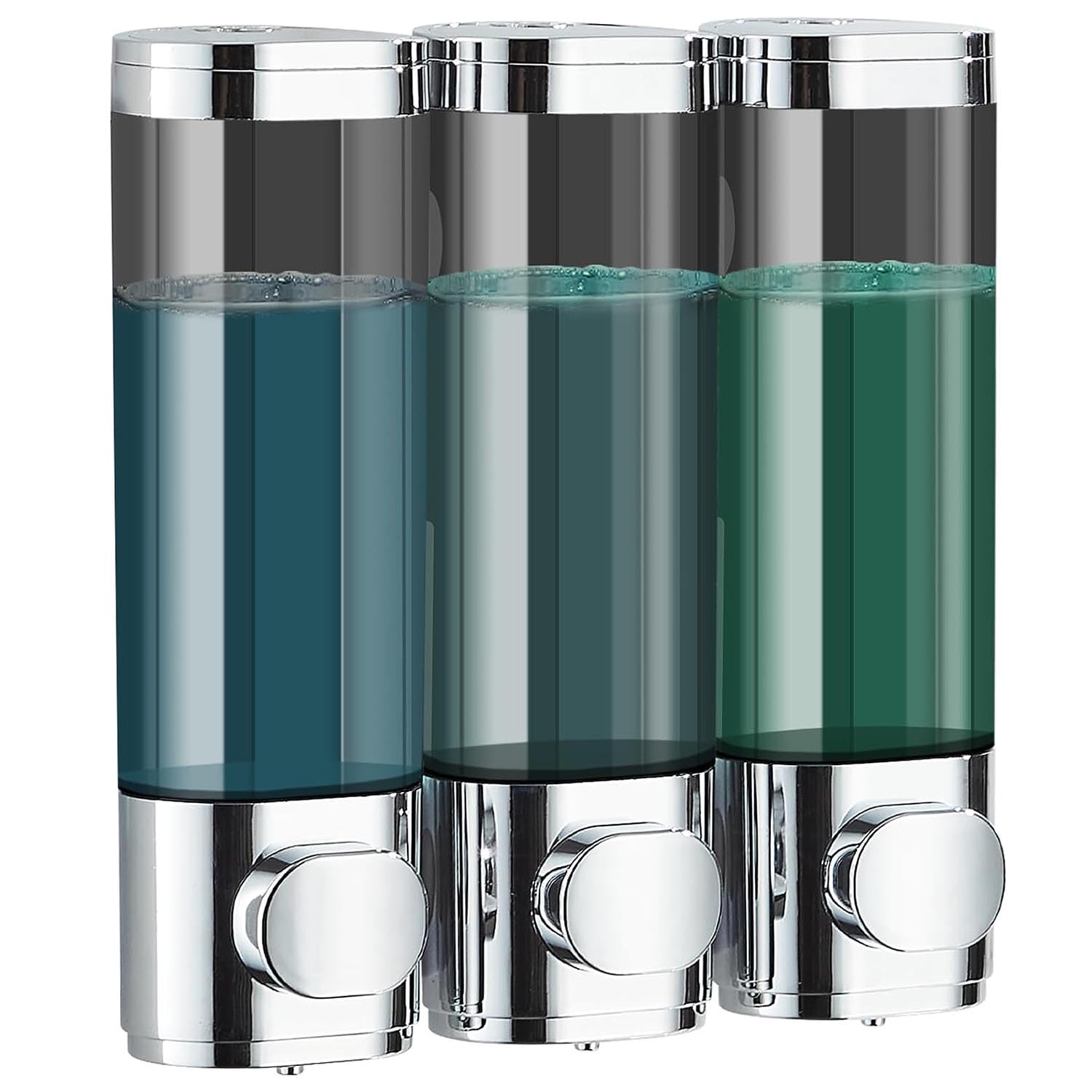 Jolof Store 3-Chamber Wall Mounted Soap Dispenser | Silver No-Drill Set