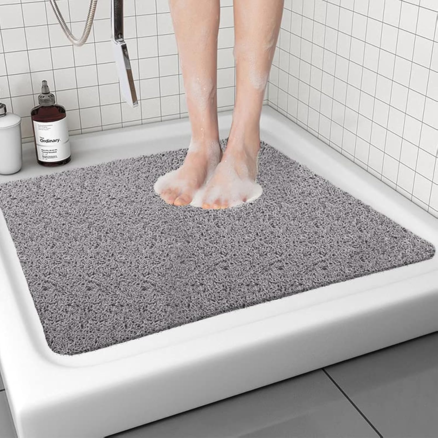 Loofah Shower Mat – 60x60cm Non-Slip Anti-Mould Grey PVC