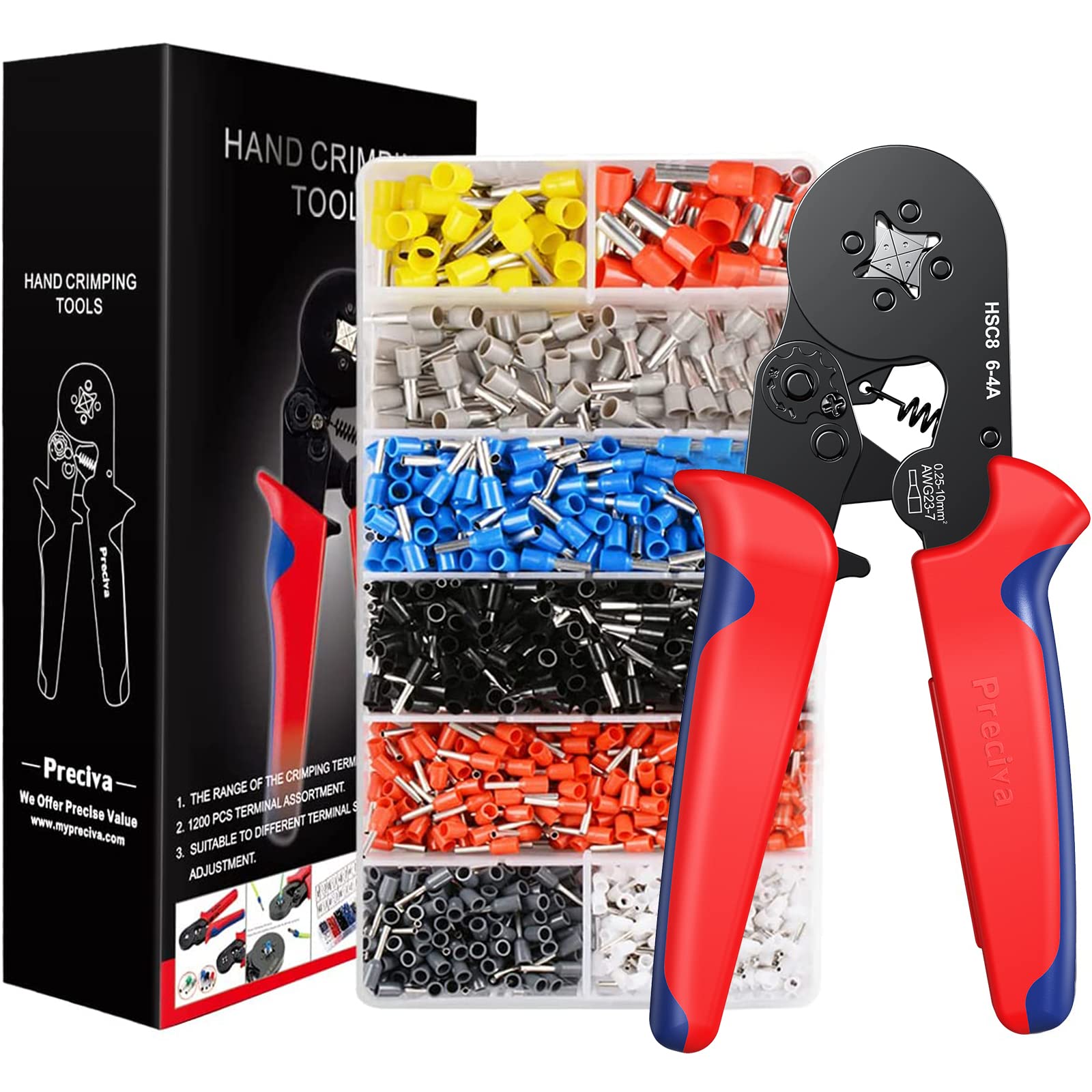 Preciva Ferrule Crimper Tool Set – 1200 Wire Connectors & Ratchet Pliers