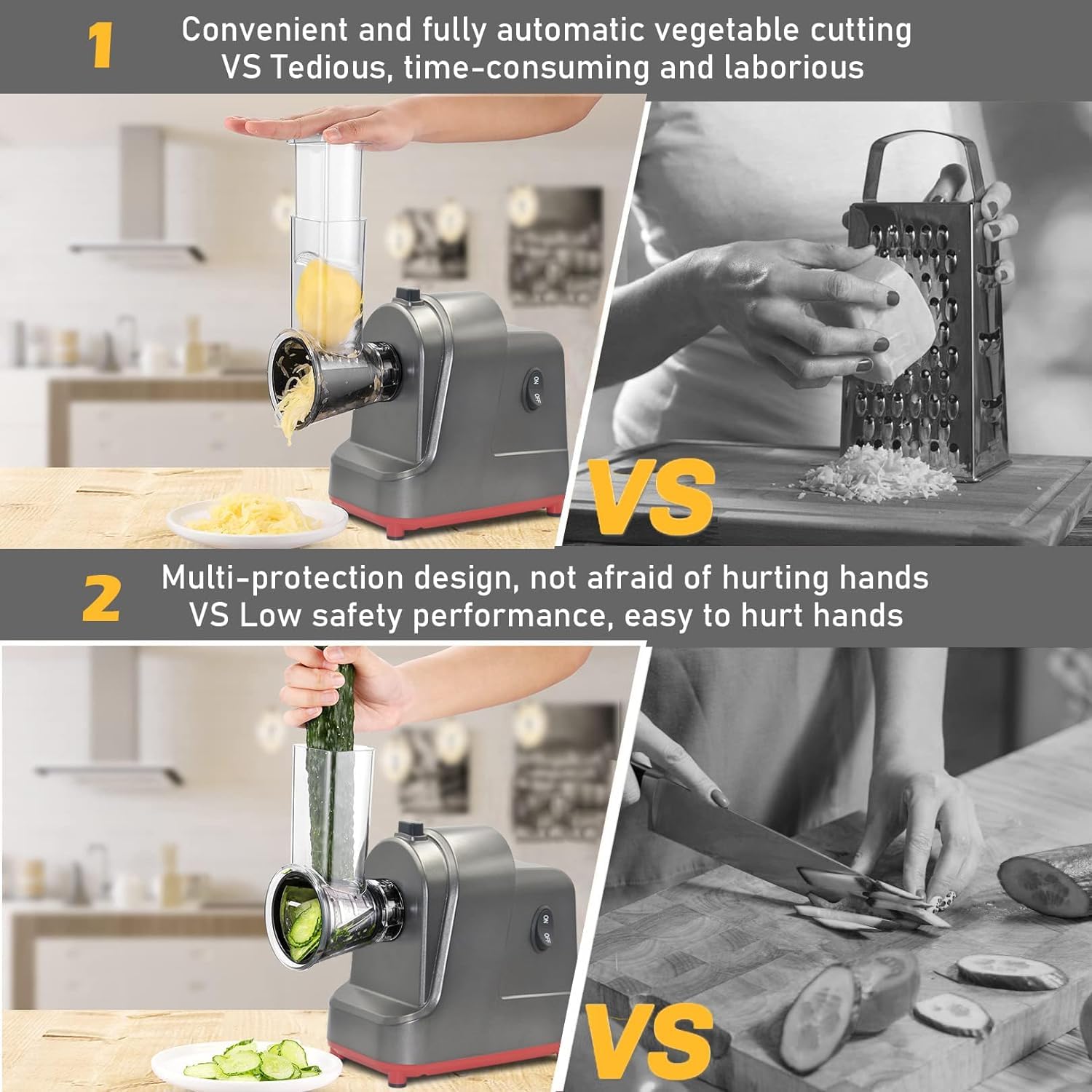 ABsuper Electric Cheese Grater & Vegetable Slicer – 250W Salad Maker, 5 Blades