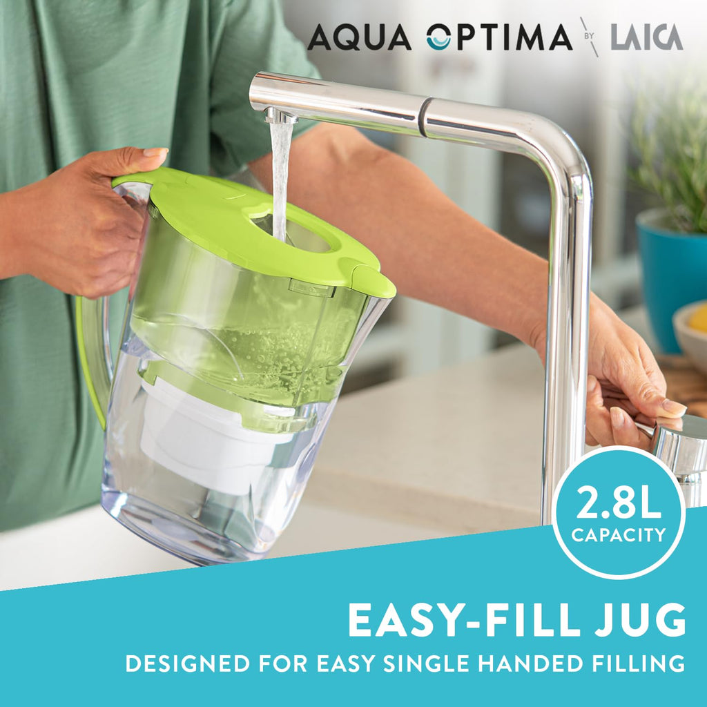 Aqua Optima Oria Water Filter Jug with 9 Evolve+ Cartridges, 2.8L - Green