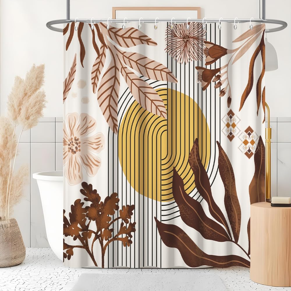 Uiiooazy Boho Abstract Shower Curtain | Waterproof Floral Polyester Fabric