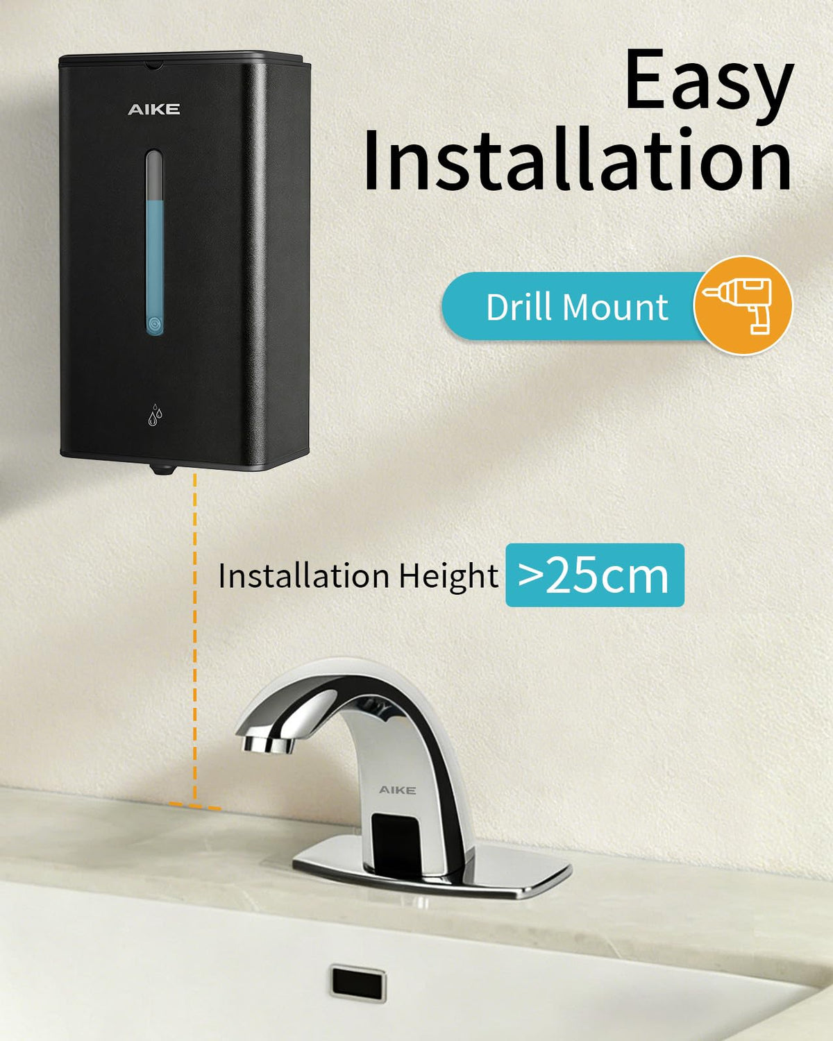AIKE Square Automatic Soap Dispenser for Liquid, Stainless Steel Dispenser