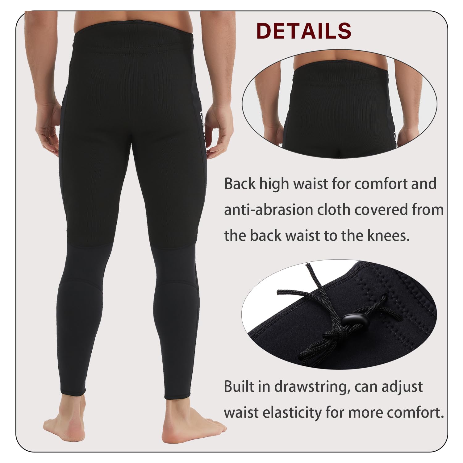 Lemorecn 3mm Neoprene Wetsuit Pants | High Waist Water Sports Bottoms