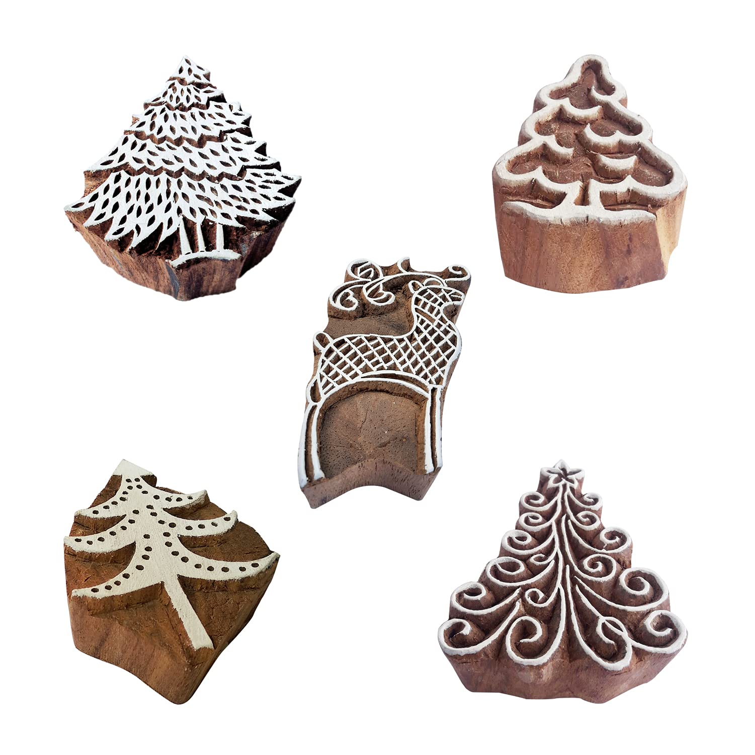 Royal Kraft Tree Wooden Printing Stamps for Fabric & Clay - Set of 5