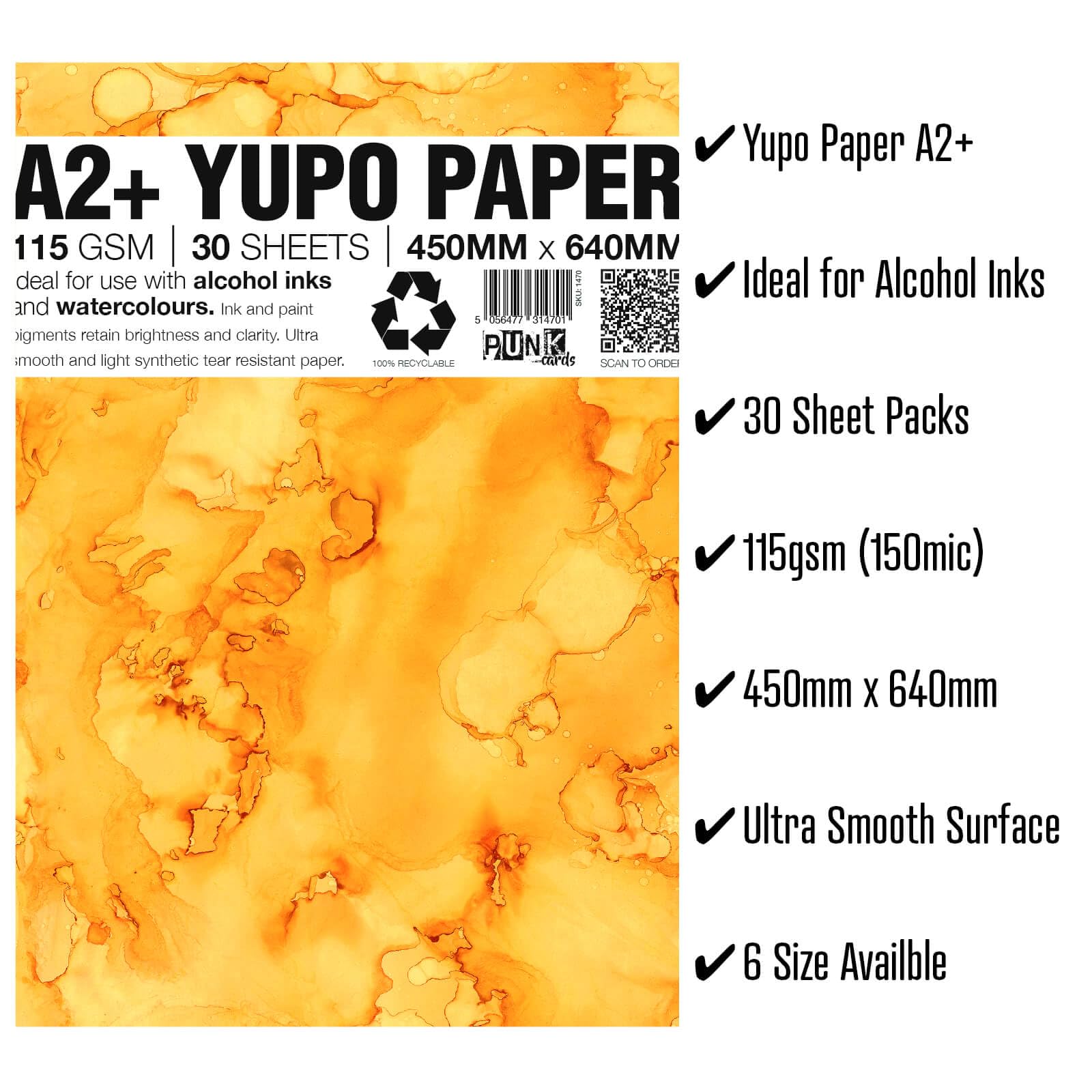 Punkcards Yupo Paper for Alcohol Ink Art | A2+ 115gsm | 30 Sheets