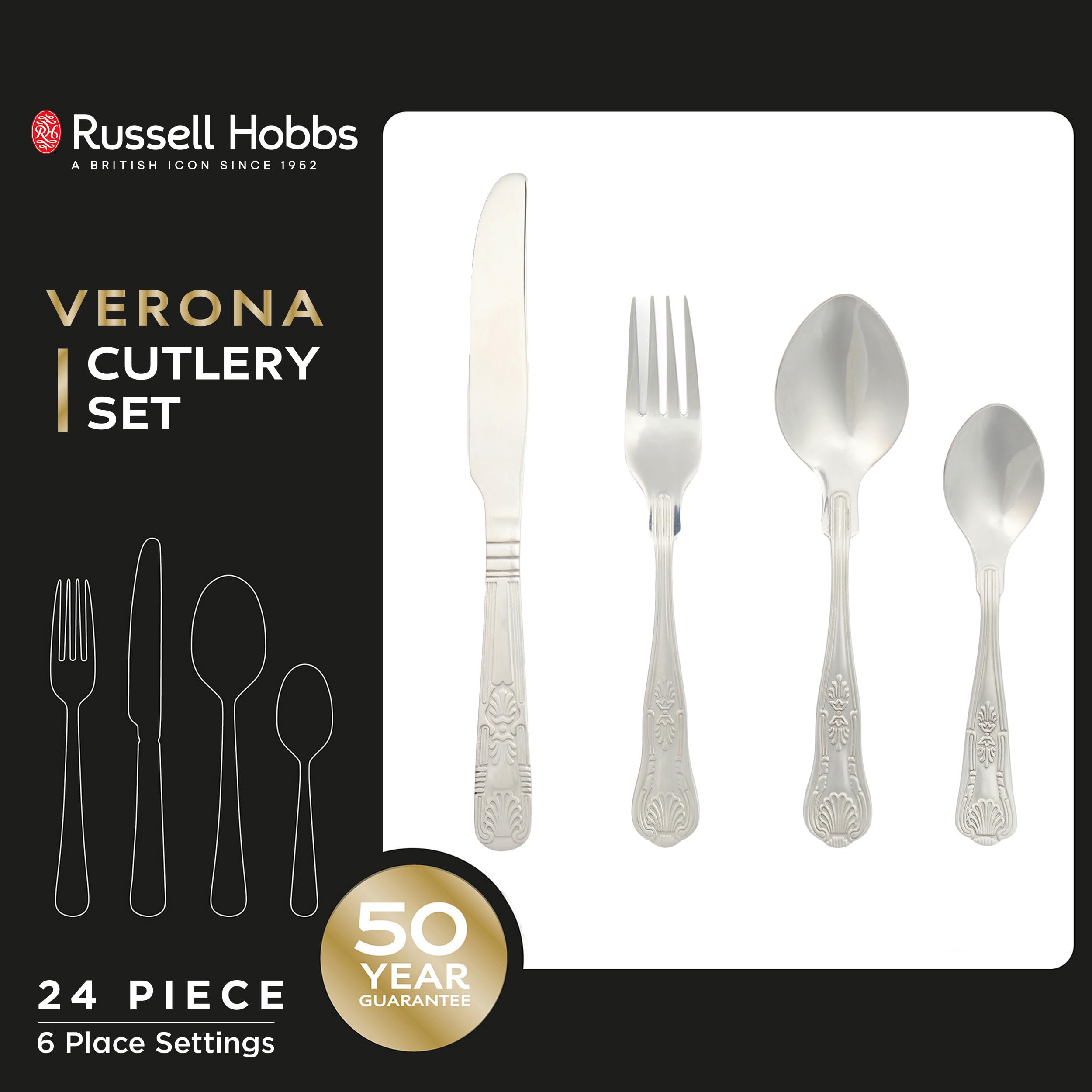 Russell Hobbs Verona 72-Piece Cutlery Set | 18/10 Stainless Steel