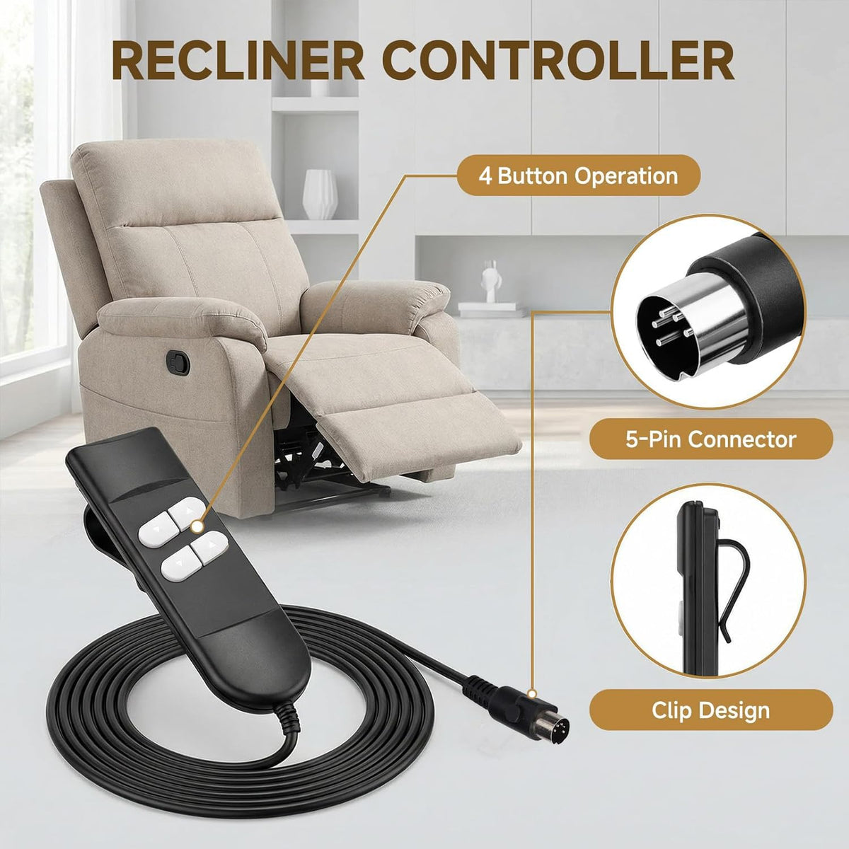 Fyearfly Electric Recliner Controller, 4-Buttons 5Pin Connector Universal Remote Hand Control Manual Controller Switch Replacement - image 2