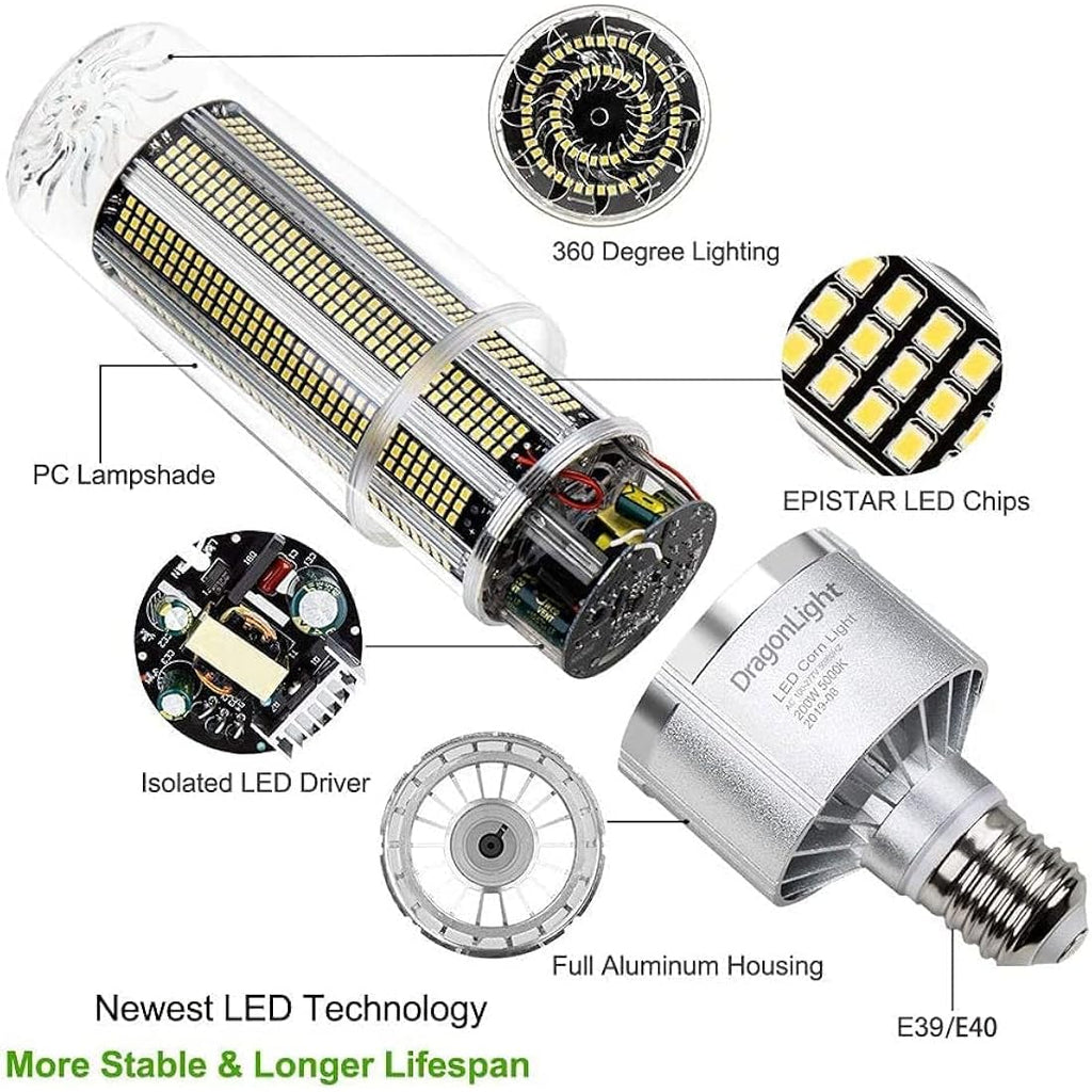 240W LED Corn Light Bulb | E40 Base 5000K 32400LM High Bay