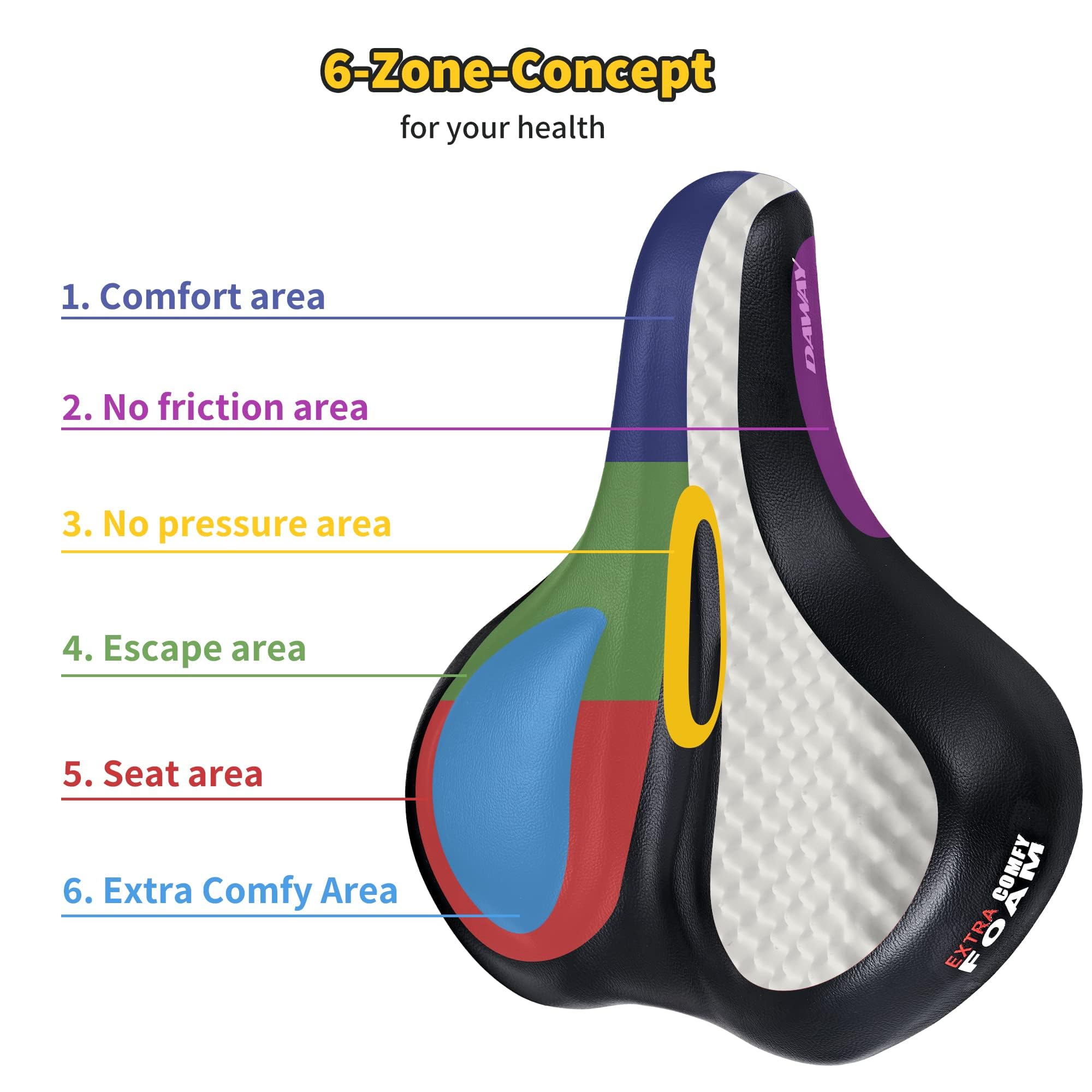 DAWAY C50i Oversized Bike Seat - Memory Foam Exercise Bicycle Saddle