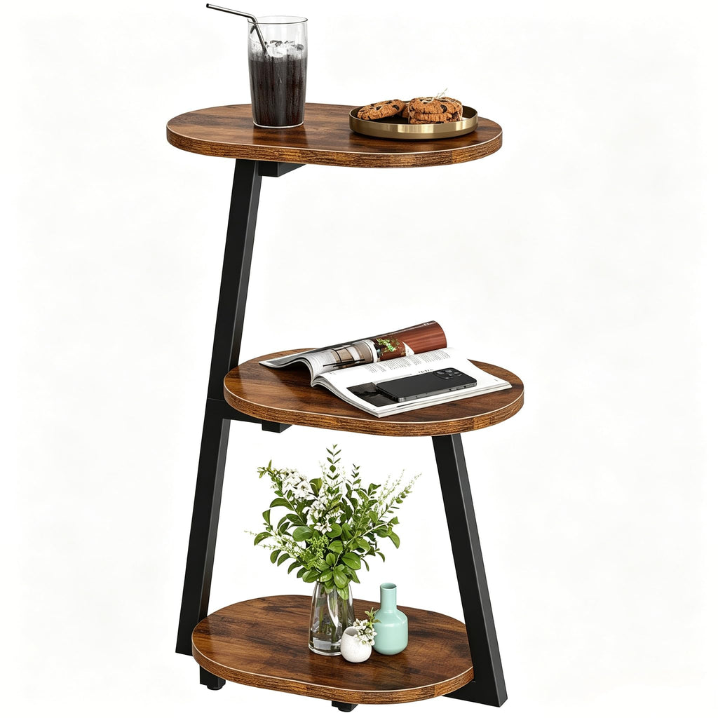 HOOBRO Side Table, Small Coffee Table with Storage Shelves, 3-Tier Oval Sofa Table Bedside Table for Small Space - image 1
