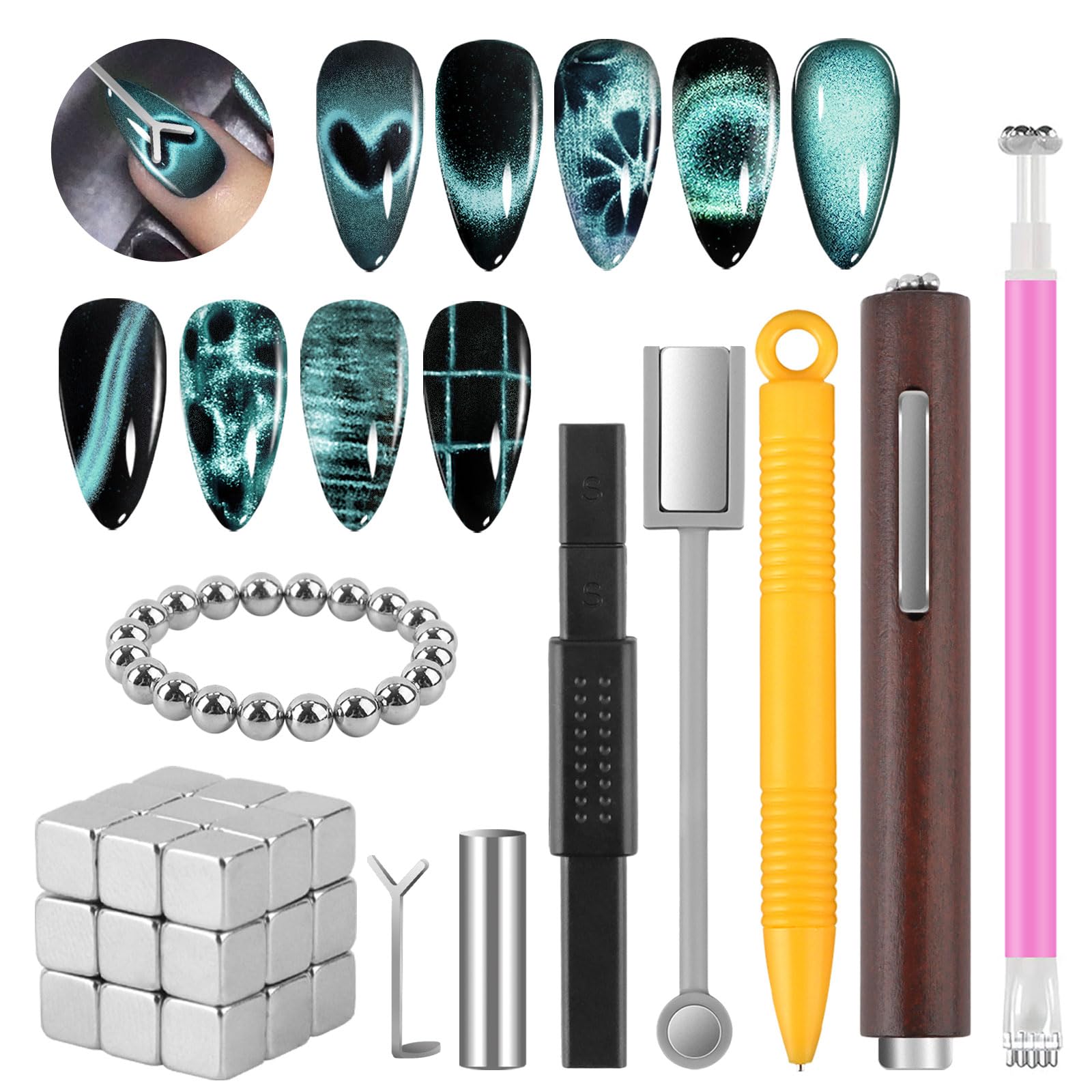 TOROKOM 54-Piece Cat Eye Nail Magnet Set | 3-in-1 Magnetic Art Tools