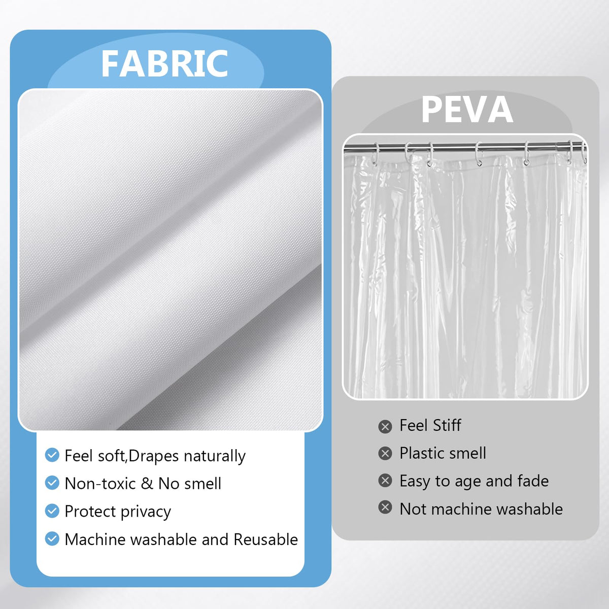 PILOTSHARK 120GSM Ultimate Waterproof Fabric Shower Curtain Liner-TPU Lamination Technology with 3 Magnets,Machine Washable,180x196.5 Inch Soft Cloth - image 5