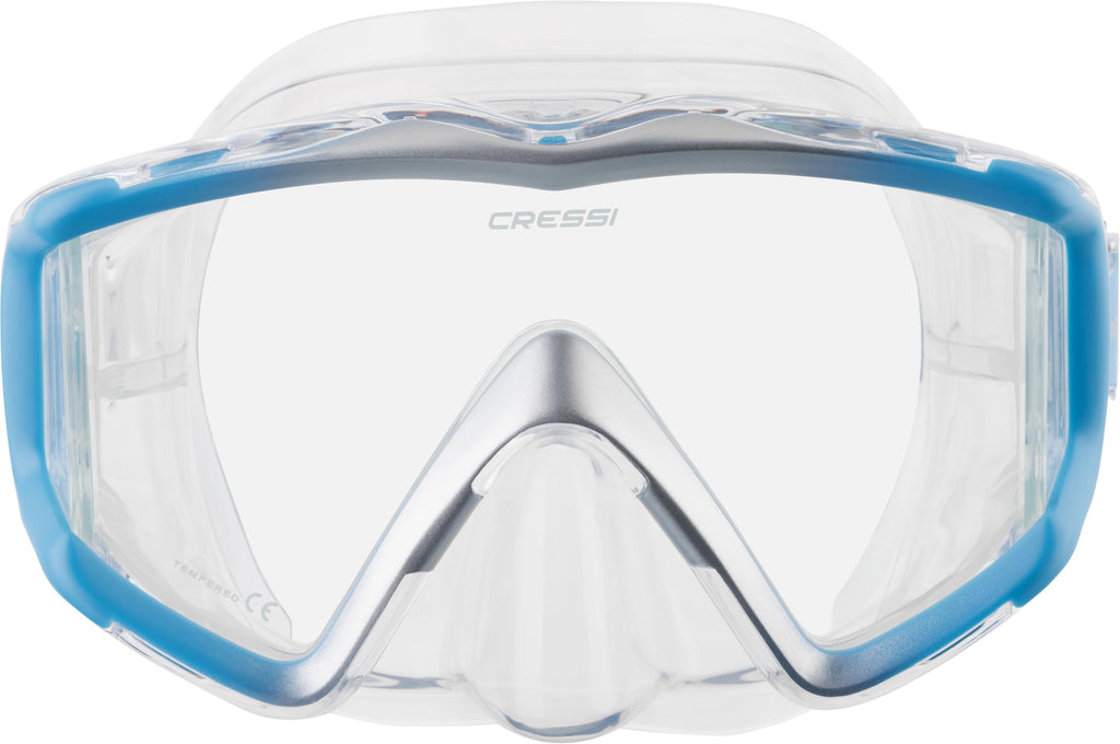 Cressi Liberty 3-Window Panoramic Diving Mask - Blue/Silver Silicone