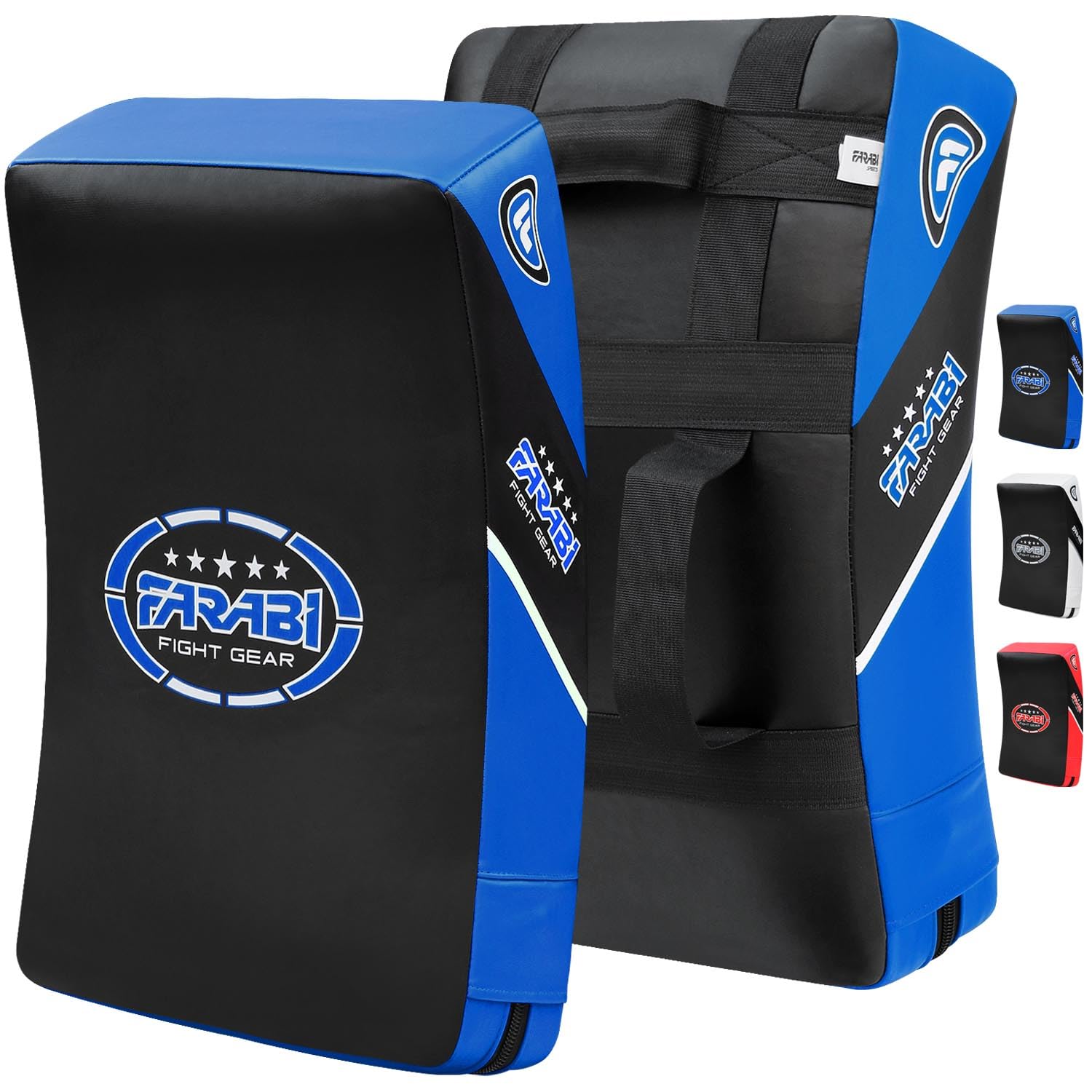 Farabi Sports Kick Shield – Curved Faux Leather MMA Strike Pad (Black/Blue)