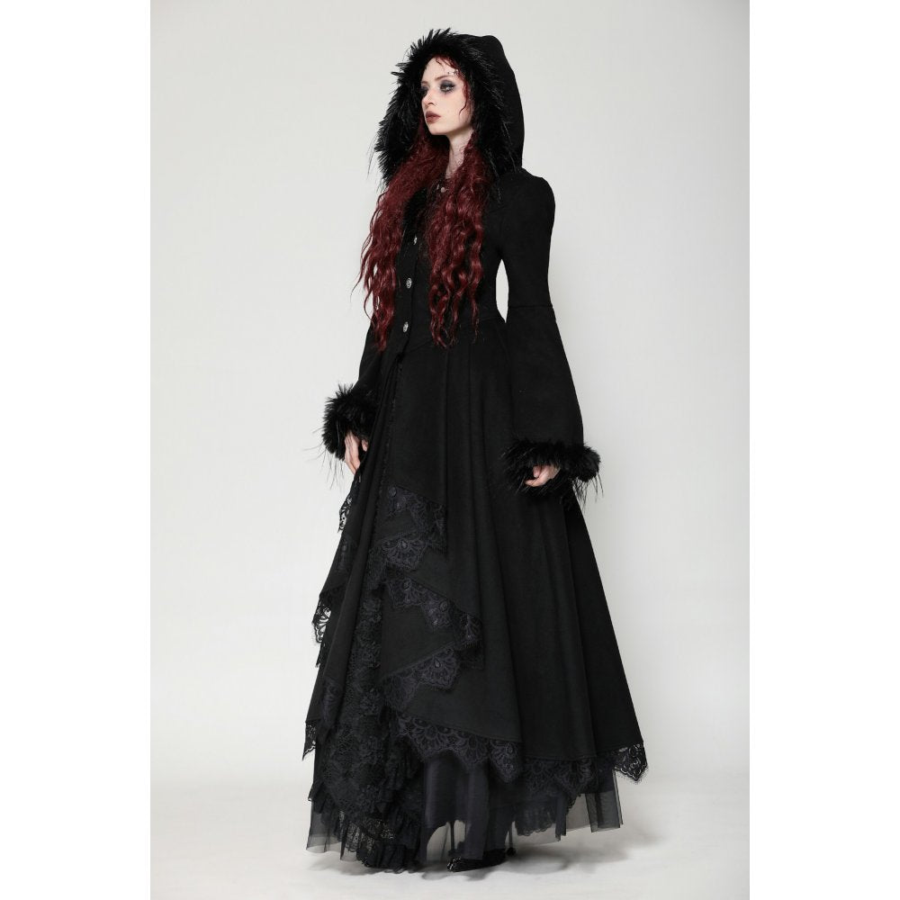 Dark in Love Eira Hooded Coat – Faux Fur and Lace Trim Winter Jacket