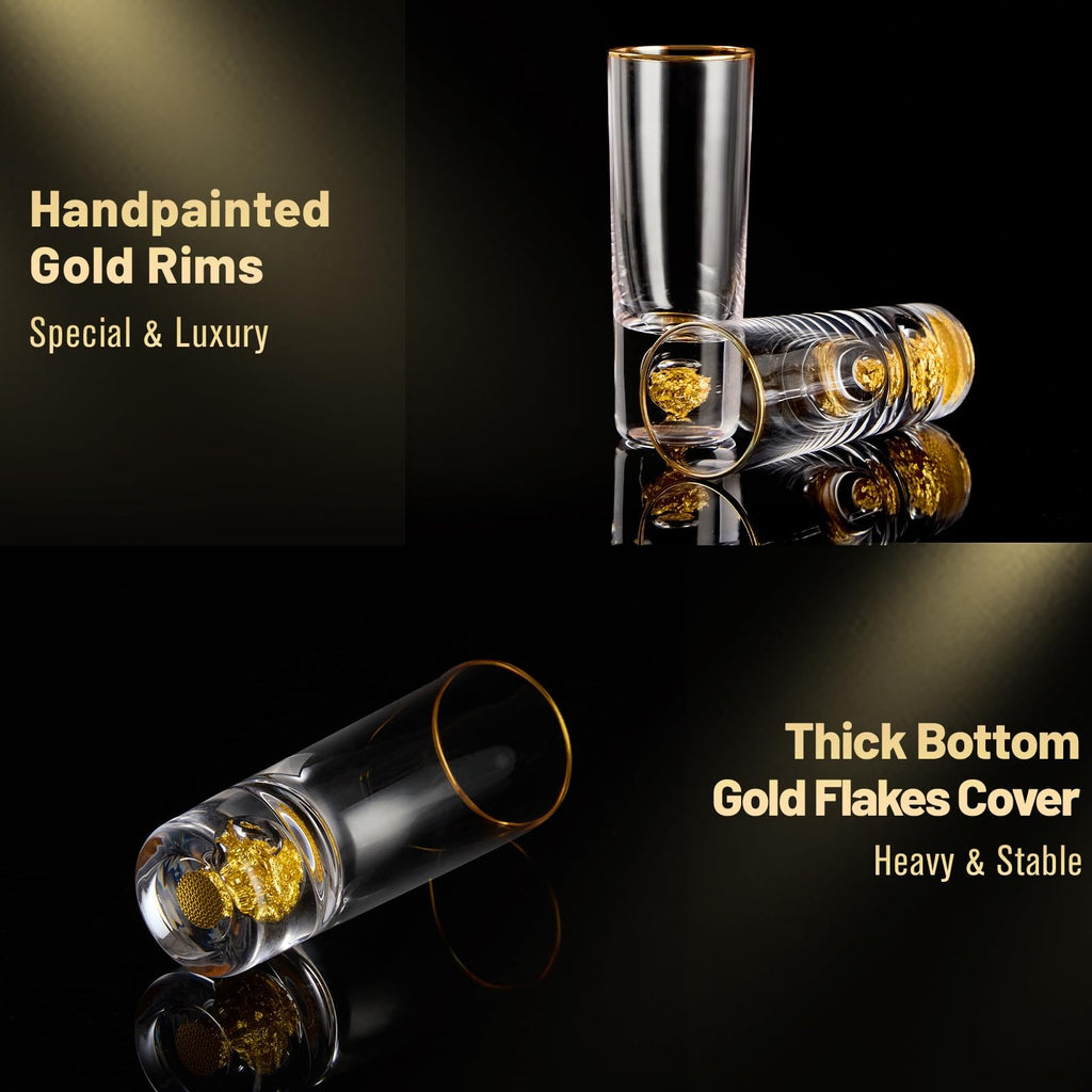 DUJUST Crystal Shot Glasses Set – 60ml Tall Glasses with 24K Gold Leaf