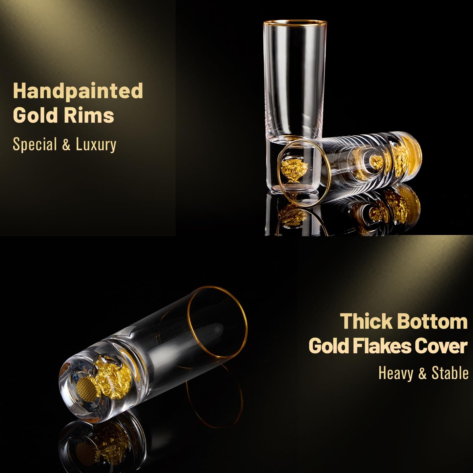 DUJUST Crystal Shot Glasses Set – 60ml Tall Glasses with 24K Gold Leaf