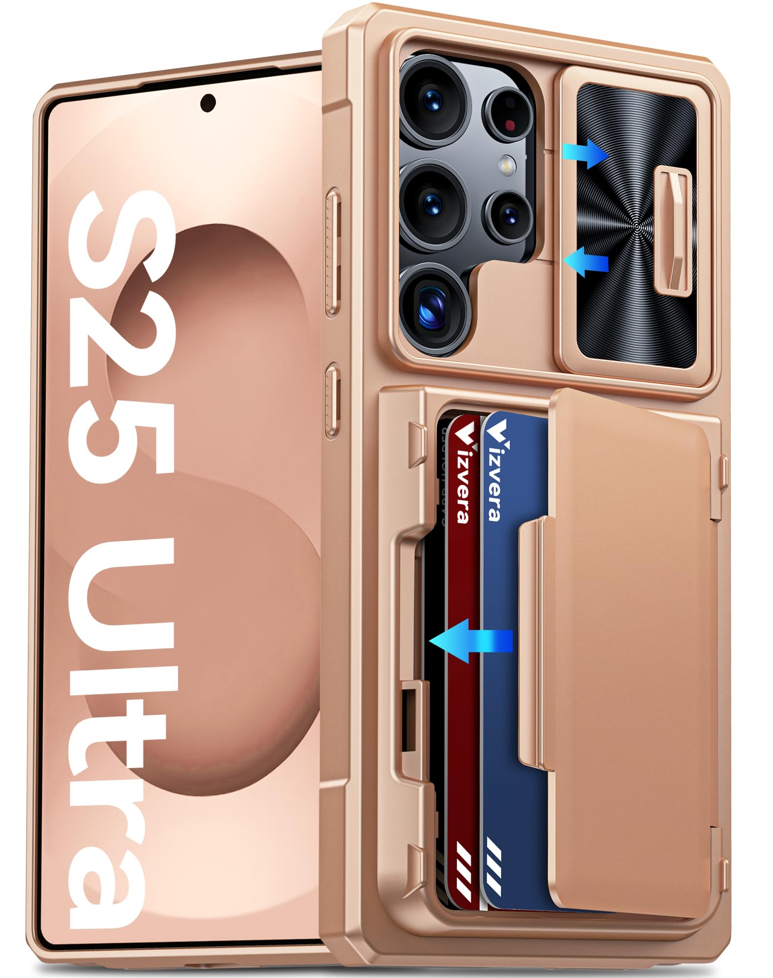 Vizvera Samsung Galaxy S25 Ultra Wallet Case – RFID & Kickstand, Gold