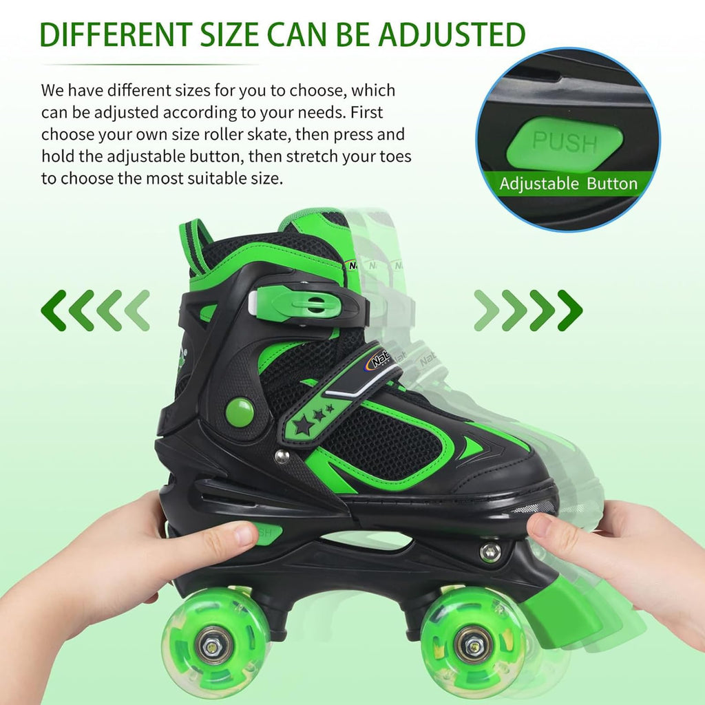 Nattork Kids Adjustable Roller Skates with Light up Wheels – 4 Sizes