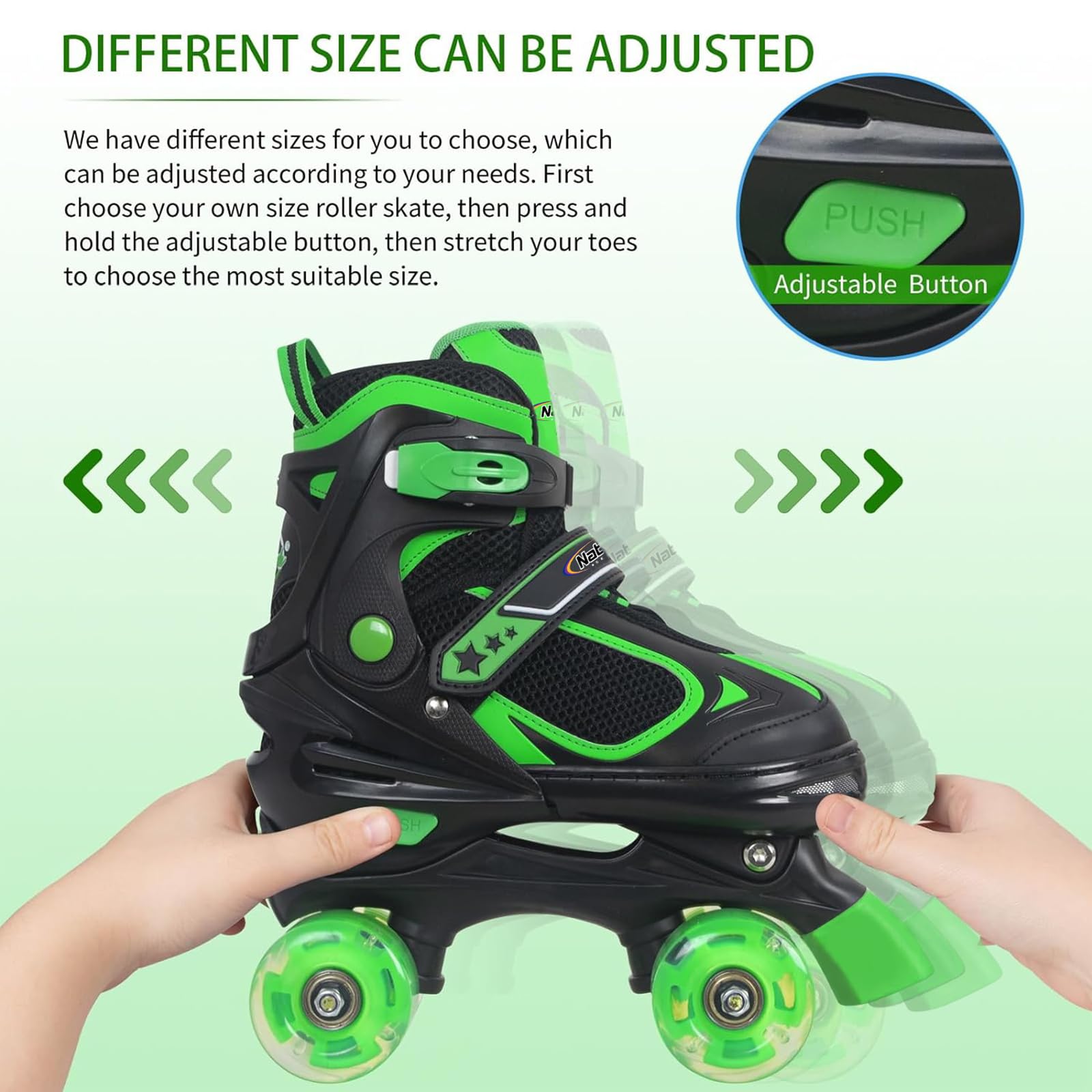 Nattork Kids Adjustable Roller Skates with Light up Wheels – 4 Sizes