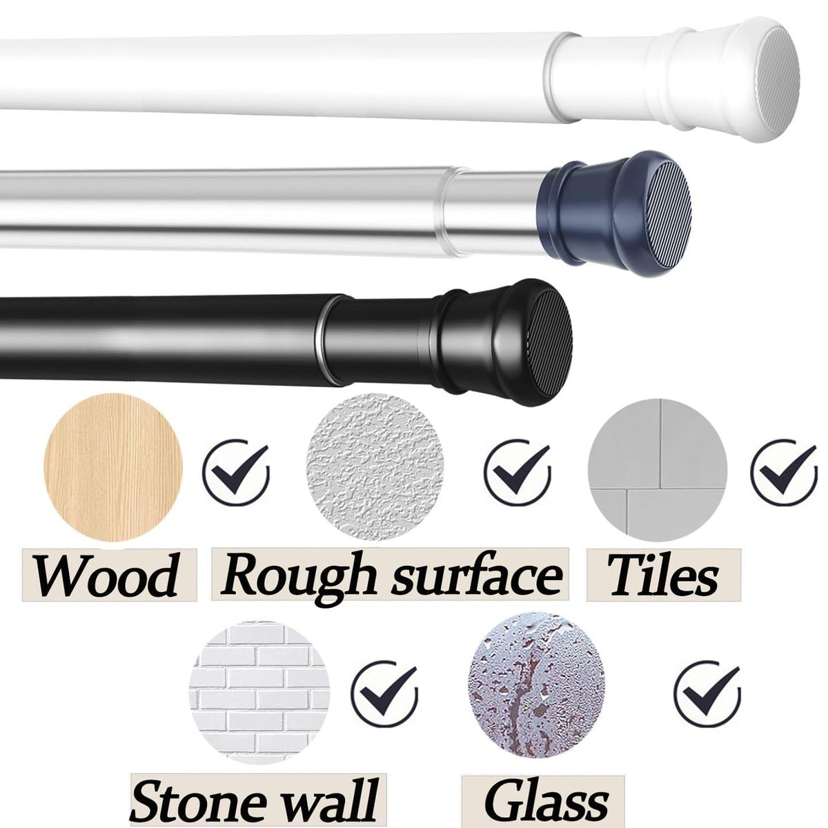 Shower Curtain Pole White No Drill Curtain Pole Extendable For Windows Shower Wardrobe White 183-250CM - image 5