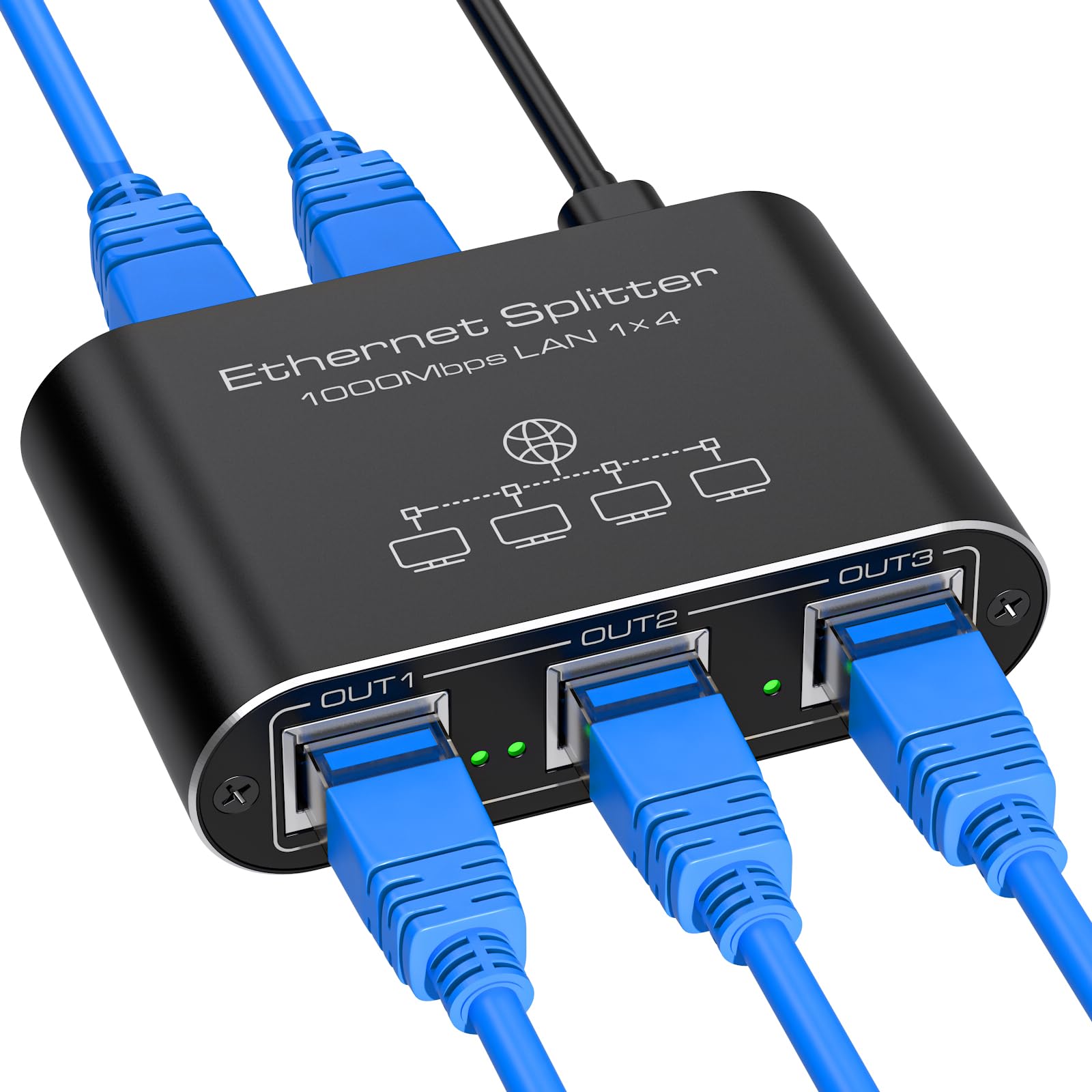 VEDINDUST 1 to 4 Ethernet Splitter – 1000Mbps Aluminium Network Switch