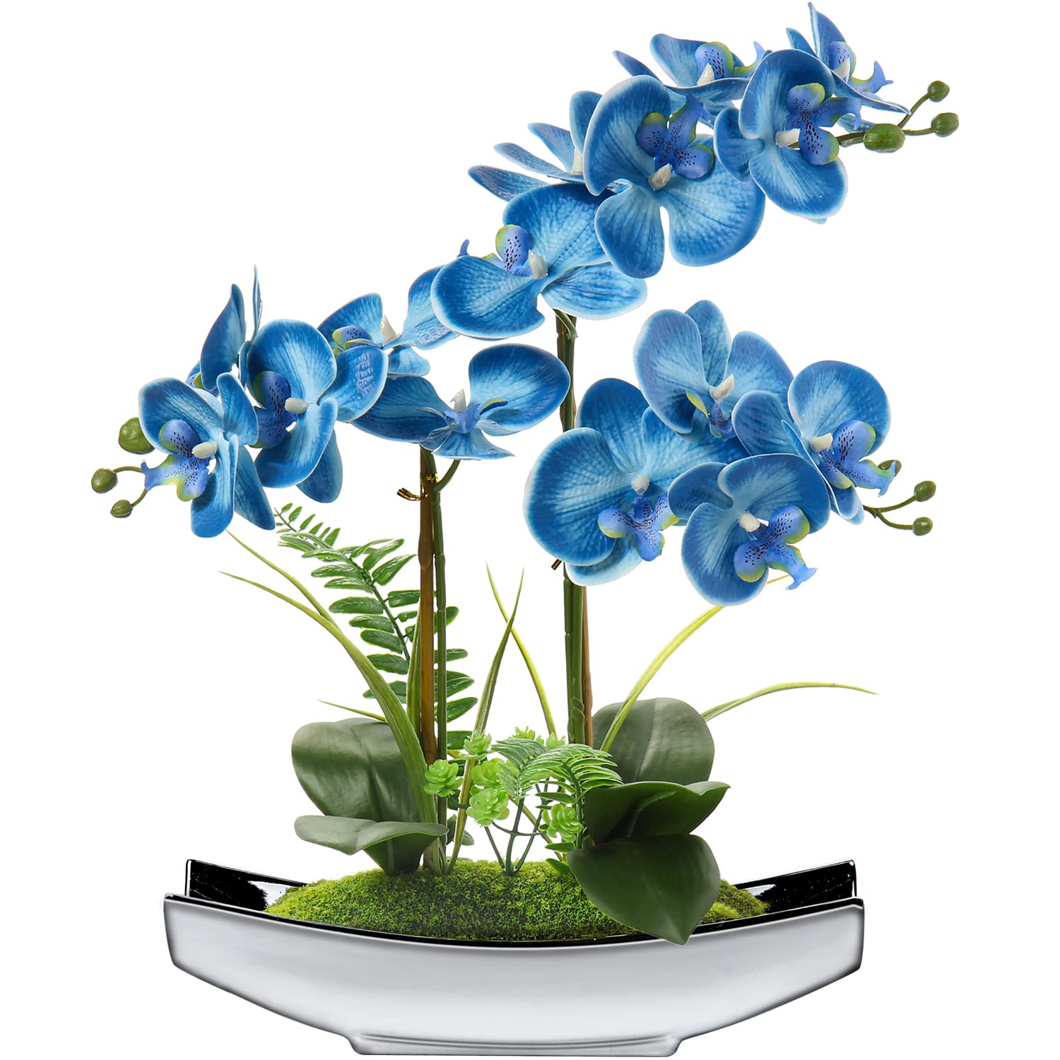 Briful 15" Artificial Phalaenopsis Orchid Bonsai in Silver Pot – Silk Flowers