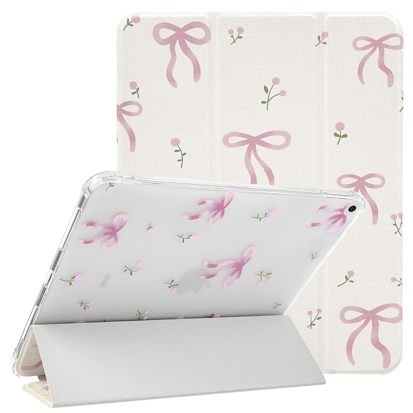 NITITOP iPad 10.2 Case (9/8/7 Gen) - Floral Bow Trifold Stand with Pencil Holder