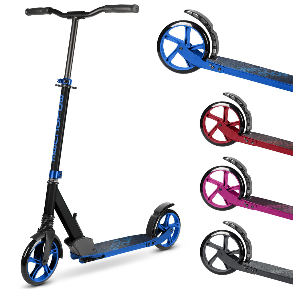 BOLDCUBE Big 2 Wheel Scooter for Kids & Teens - 200mm Wheels - Deep Blue