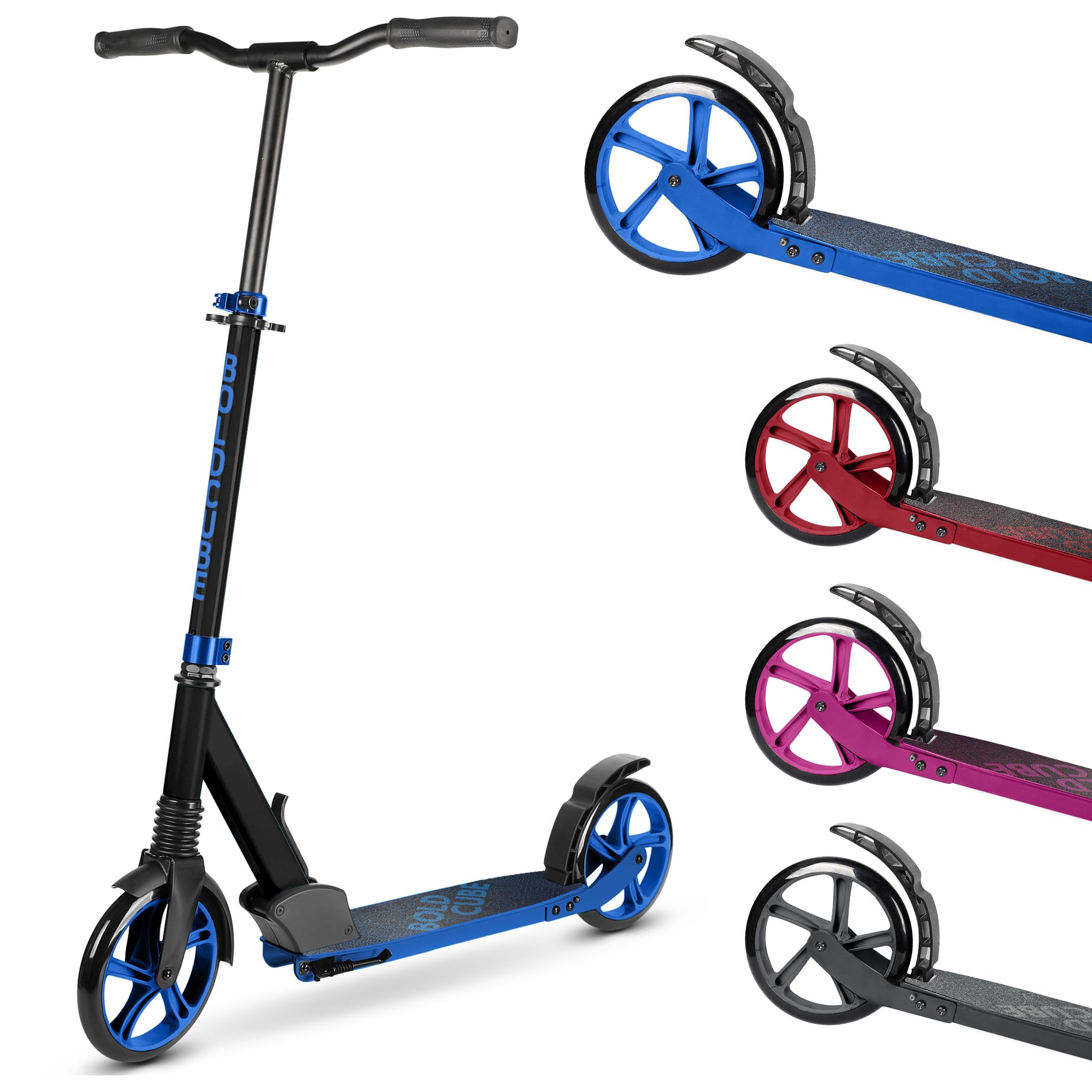 BOLDCUBE Big 2 Wheel Scooter for Kids & Teens - 200mm Wheels - Deep Blue