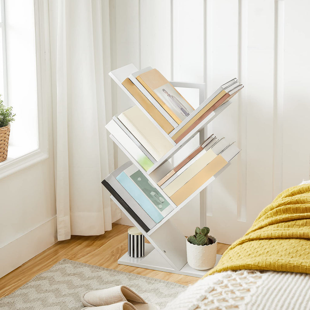 HOOBRO Tree Book Shelf 71 cm, 4-Tier Small Bookcase, Floor Free Standing Bookshelf, Desktop Bookcase, Display Book Magazine, White EWT04SJ01G1 - image 3