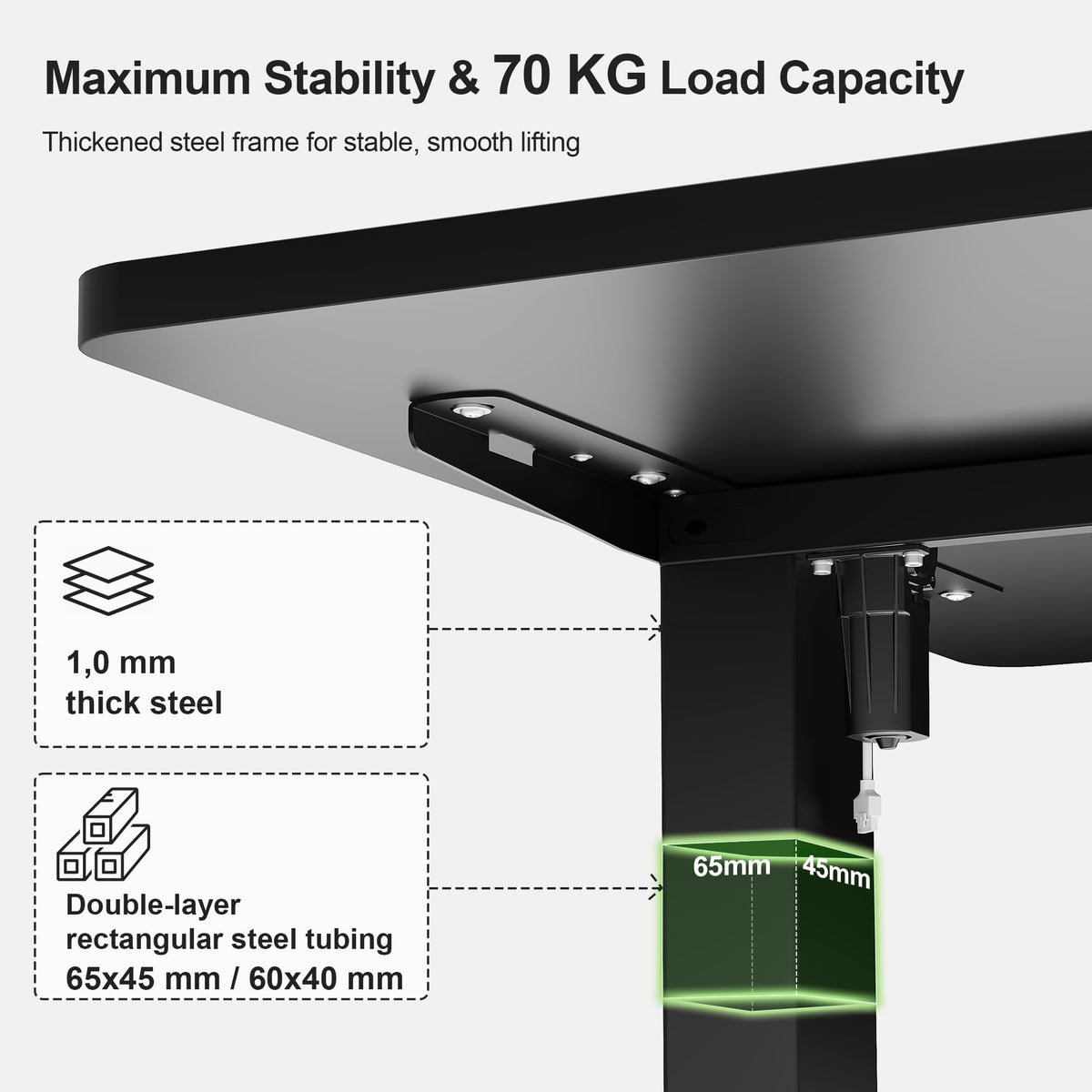 JUMMICO Electric Standing Desk 100x60cm – Height Adjustable with USB Charging, Sedentary Reminder, Memory Heights for Home Office Use, Black - image 5