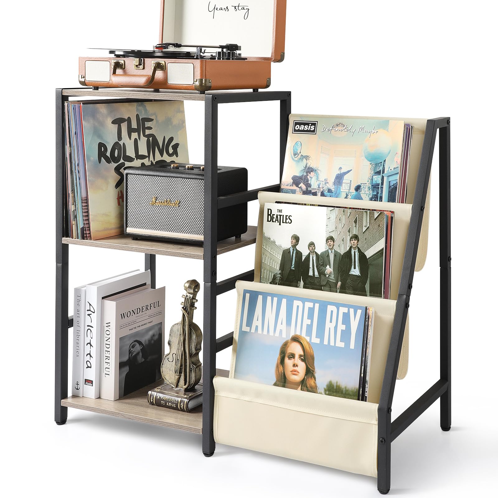 Bikoney 3-Tier Record Player Stand | Vinyl Storage Table for 200 Albums