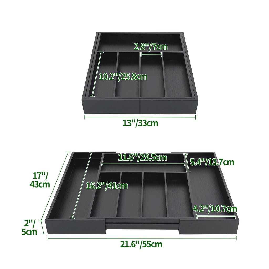 VaeFae Expandable Bamboo Drawer Organizer | 5-7 Slot Cutlery Tray - Black