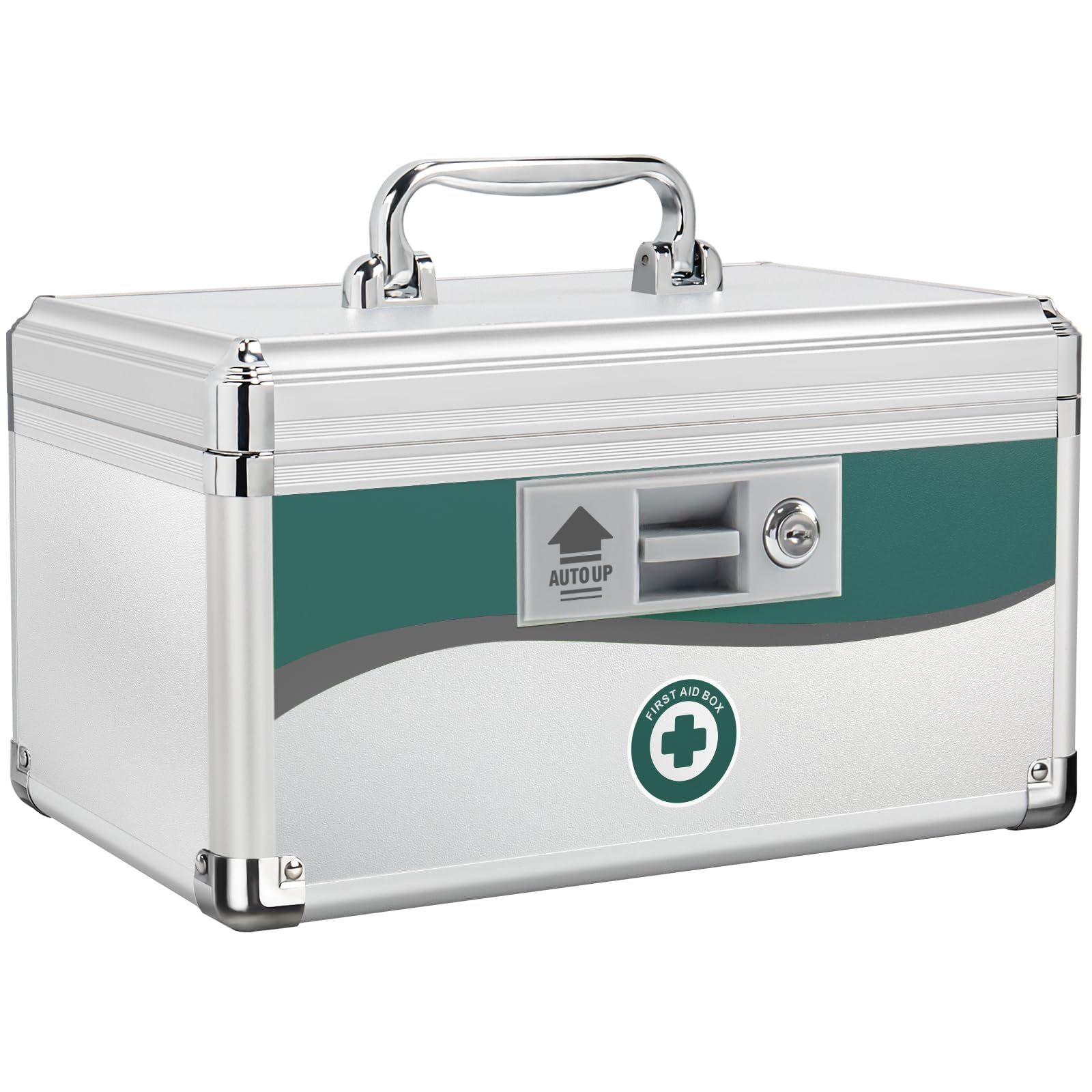 Glosen Medicine Lock Box – Aluminum First Aid Box with 3-Compartment Tray