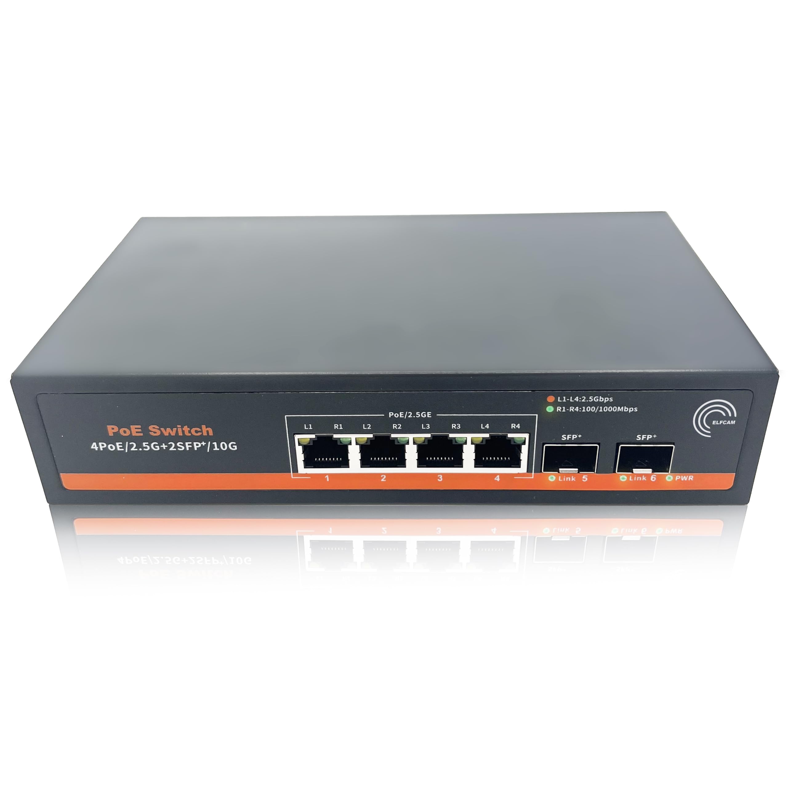Elfcam 10Gb PoE Fiber Optic Switch | 2x 10G SFP+ & 4x 2.5G RJ45 Ports